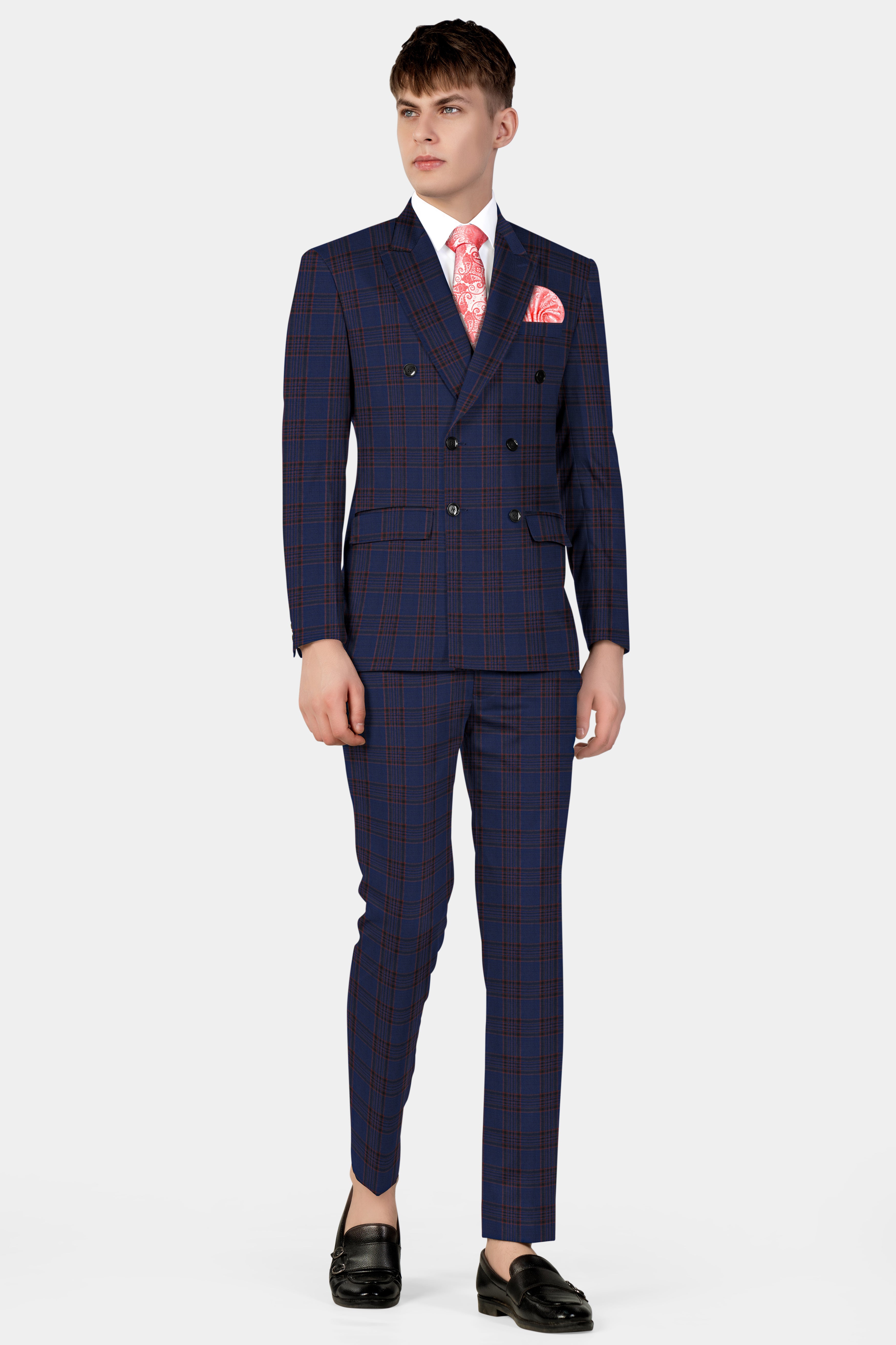 Bunting Blue with Livid Brown Plaid Wool Blend Pant