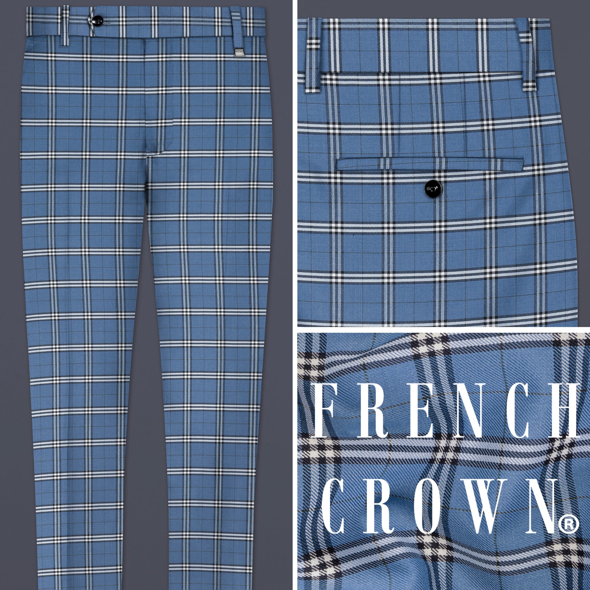 Mens Pant - Wide Leg Plaid Slacks - Blue main image 1
