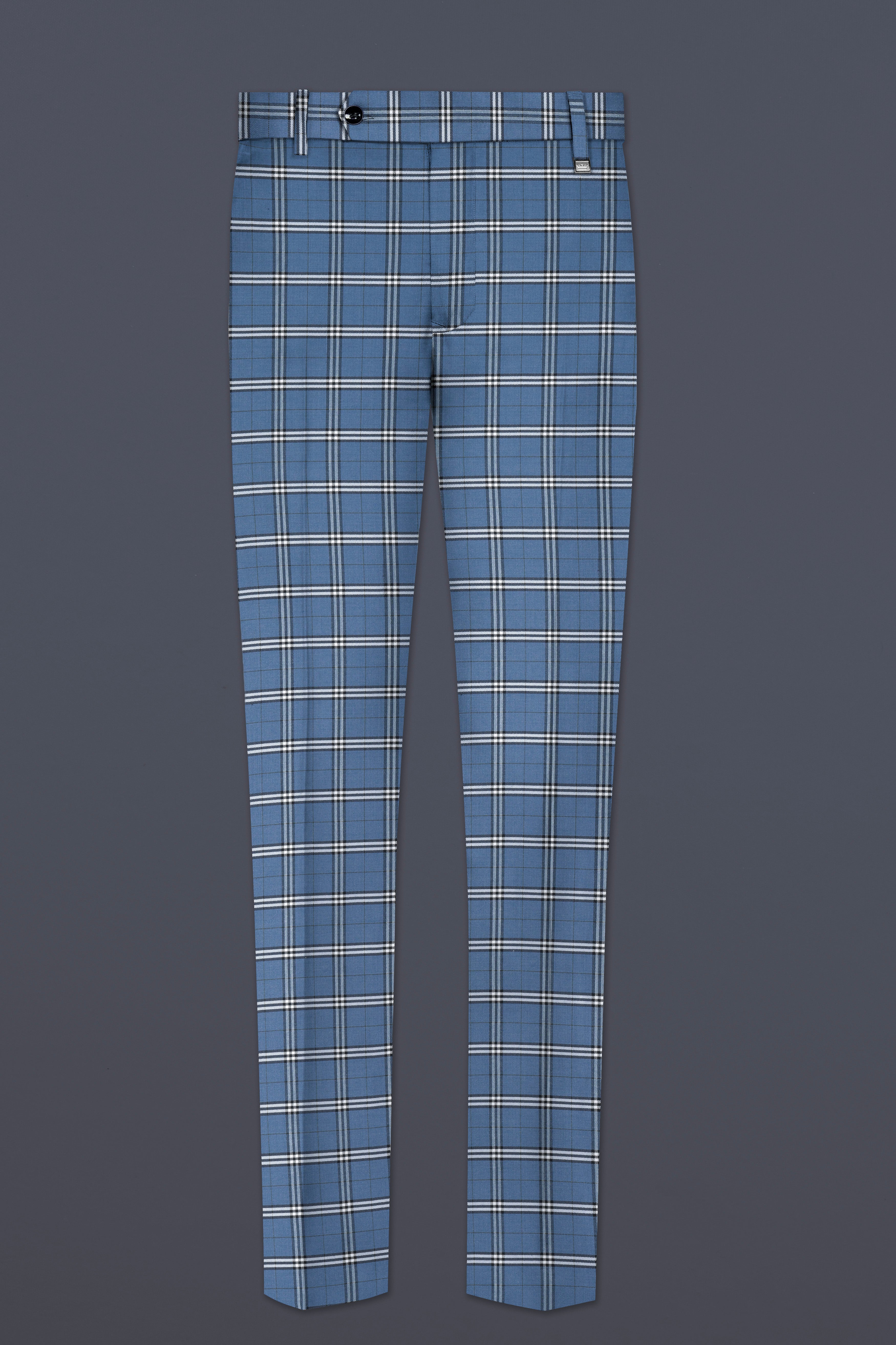 Metalic Blue Plaid Wool Blend Pant