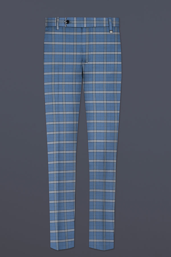 Metalic Blue Plaid Wool Blend Pant