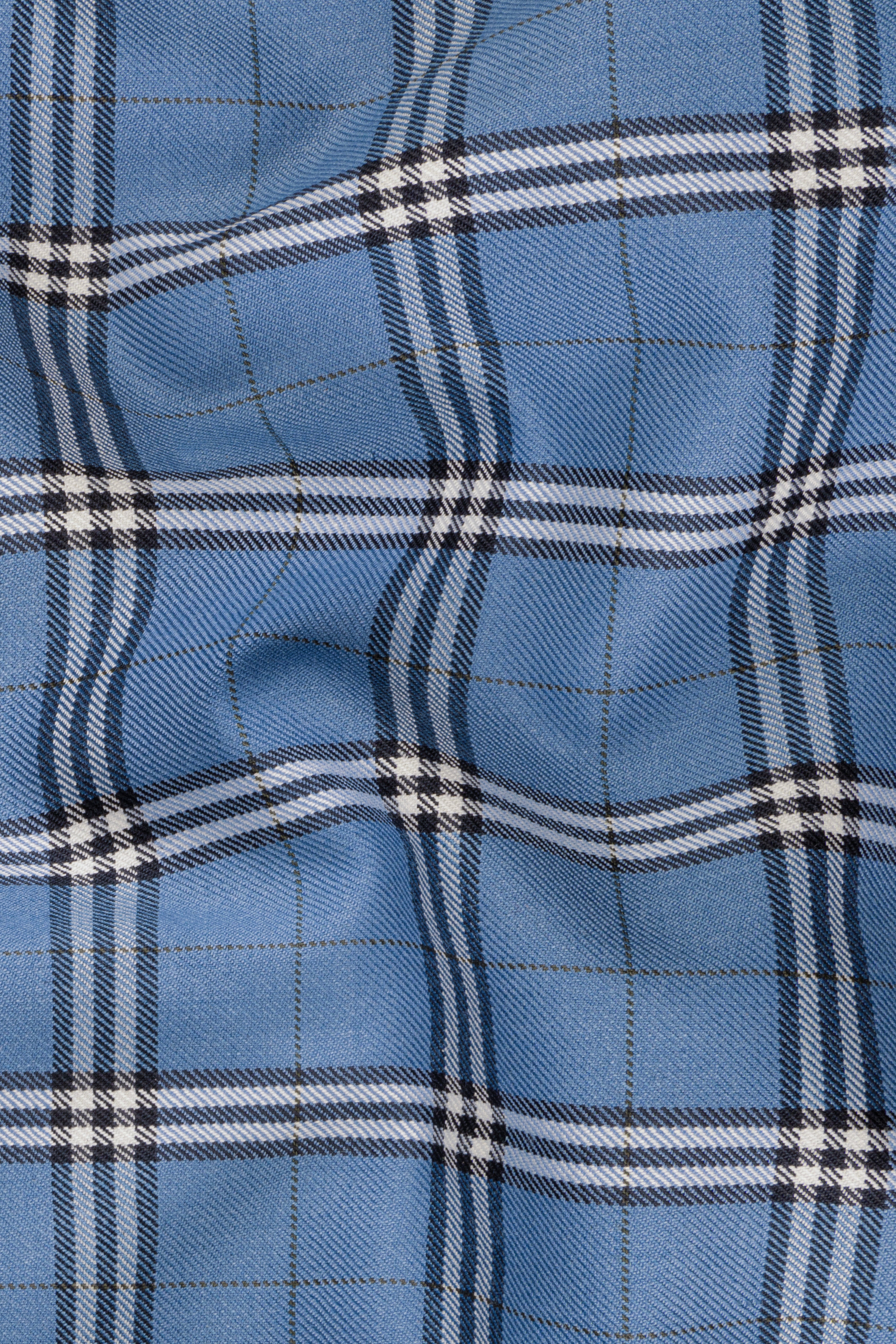 Metalic Blue Plaid Wool Blend Pant