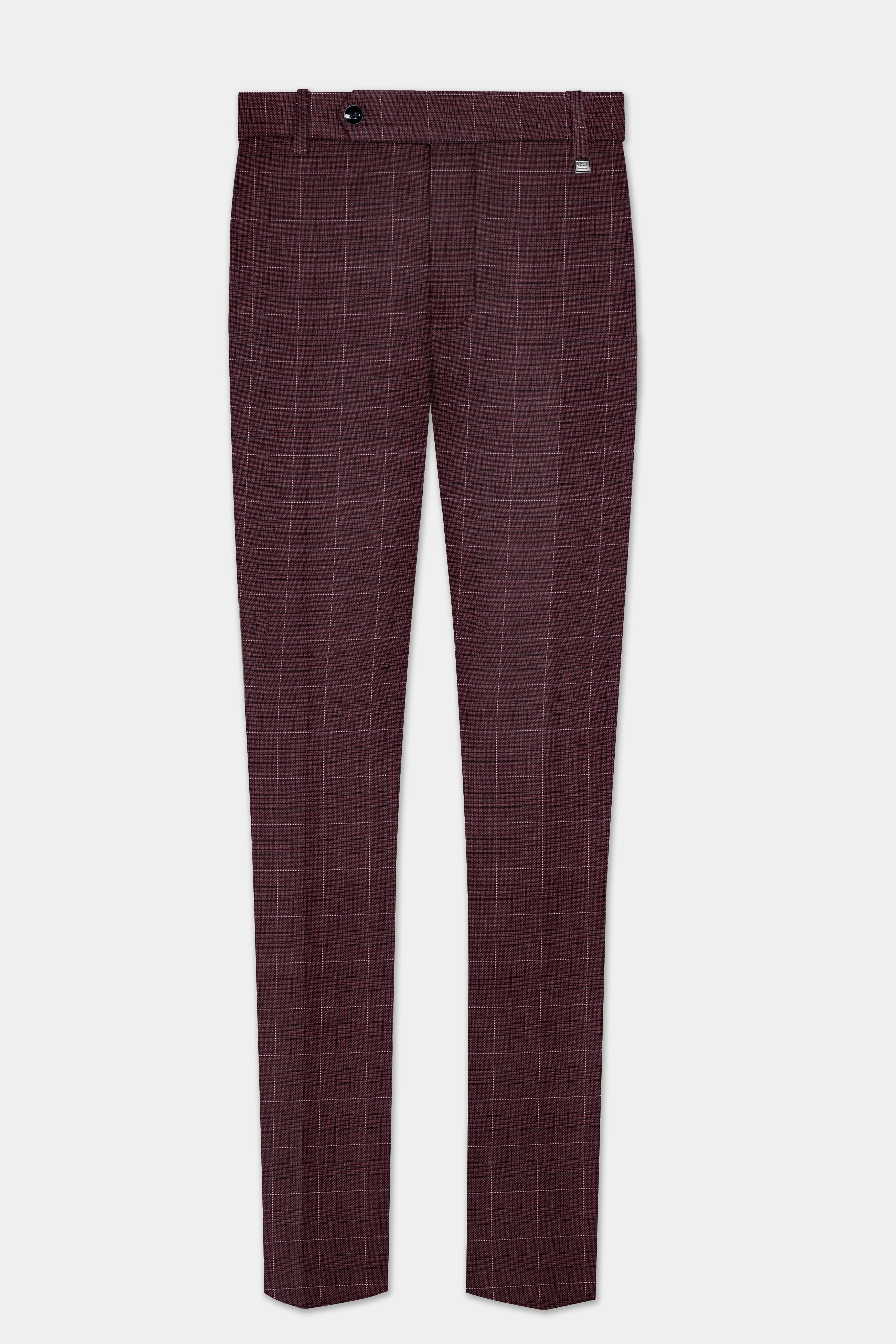 Iroko maroon Windowpane Wool Rich Pant