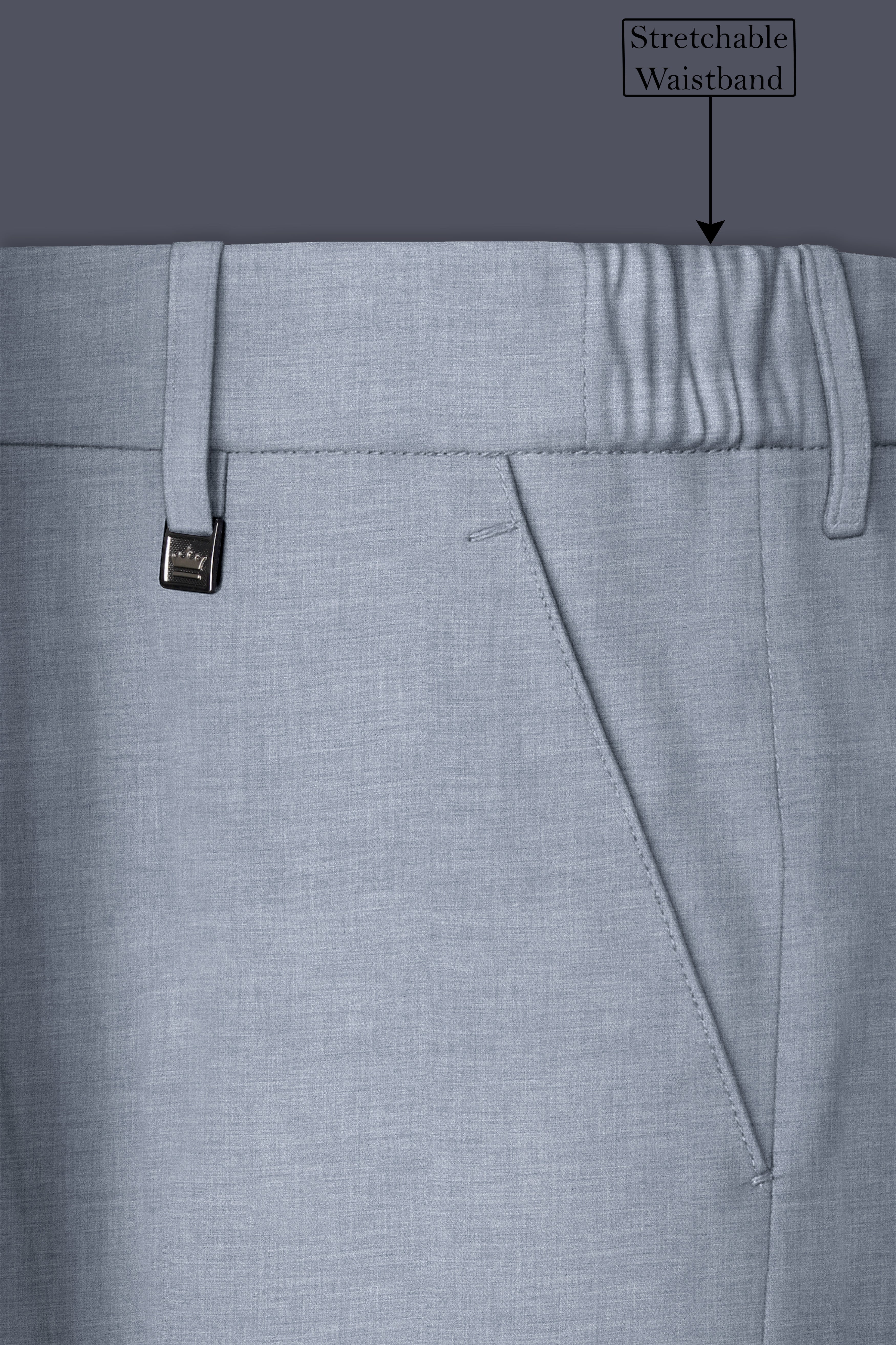 Manatee Gray Textured Wool Rich Stretchable Waistband Pant