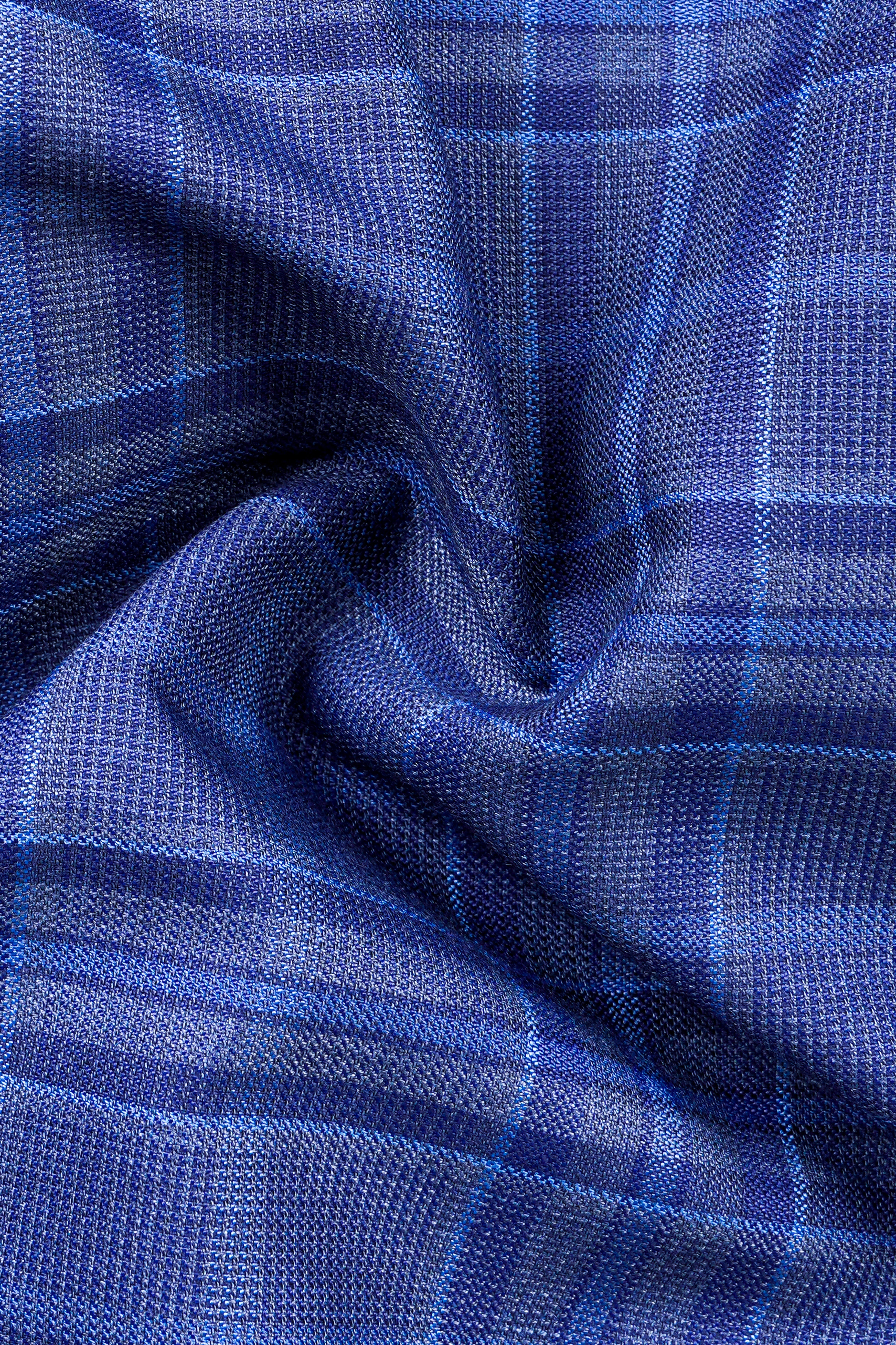 Chambray Blue Plaid Wool Rich Stretchable Waistband Pant