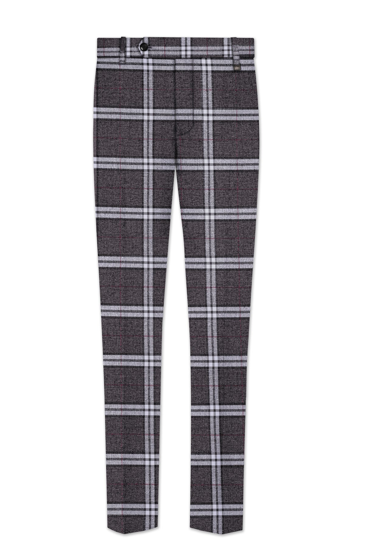Granite Gray Plaid Wool Rich Stretchable Waistband Pant