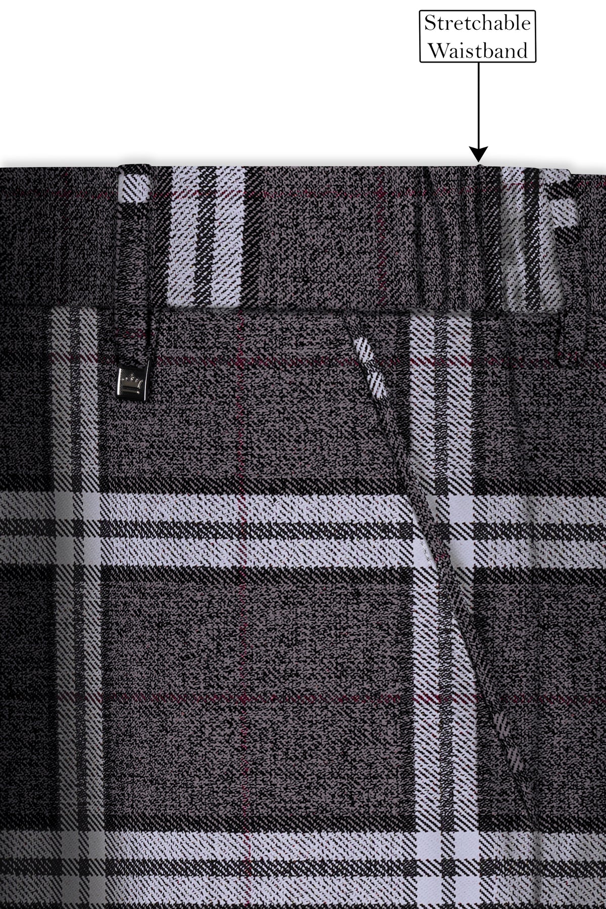Granite Gray Plaid Wool Rich Stretchable Waistband Pant