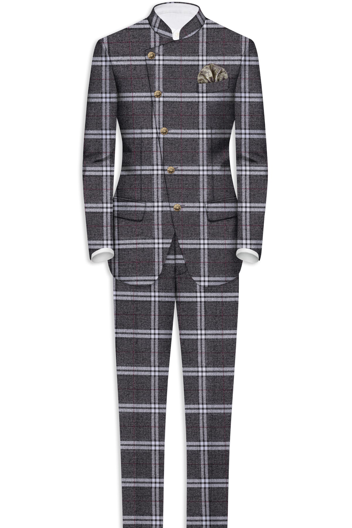 Granite Gray Plaid Wool Rich Stretchable Waistband Pant