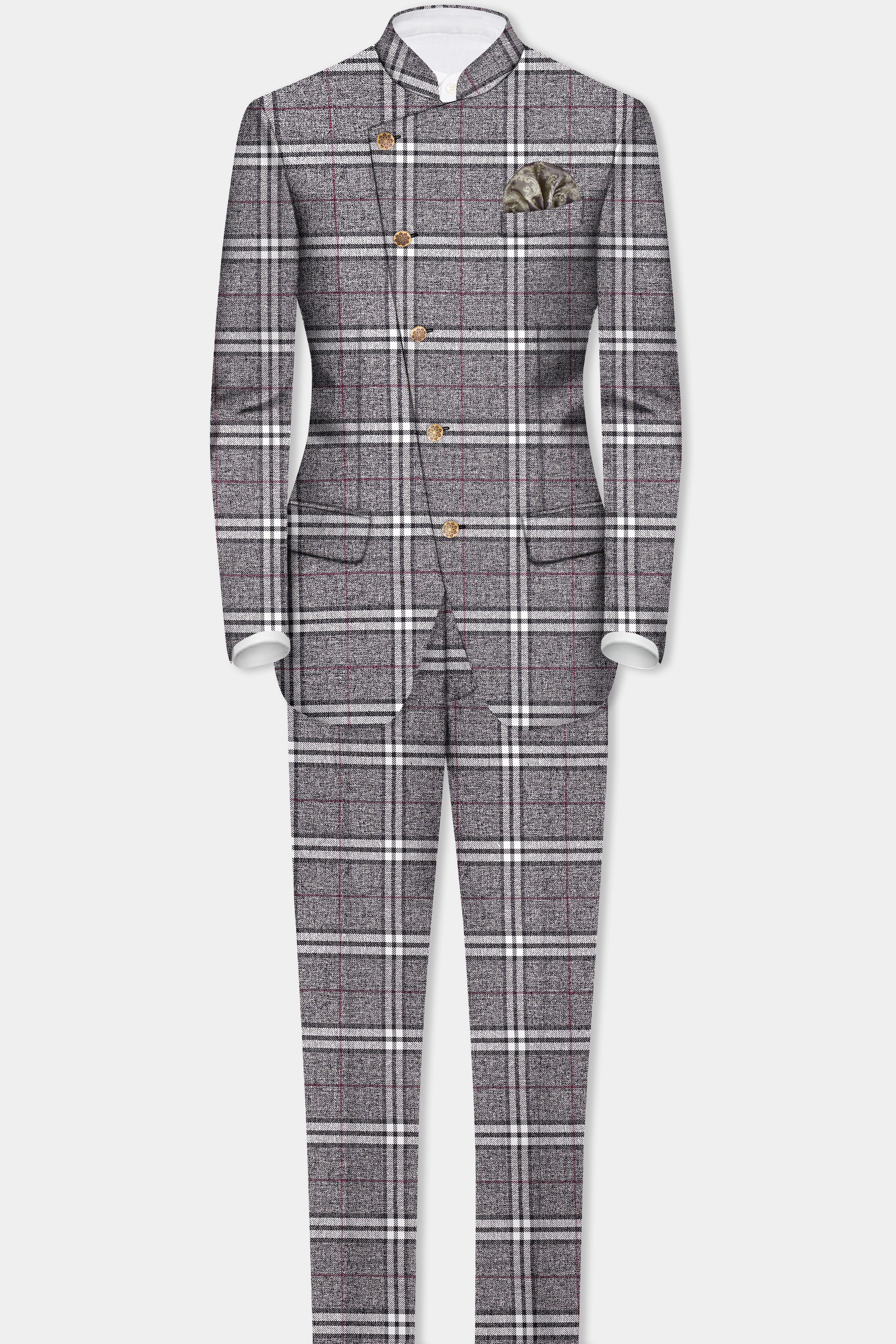 Granite Gray Plaid Wool Rich Stretchable Waistband Pant