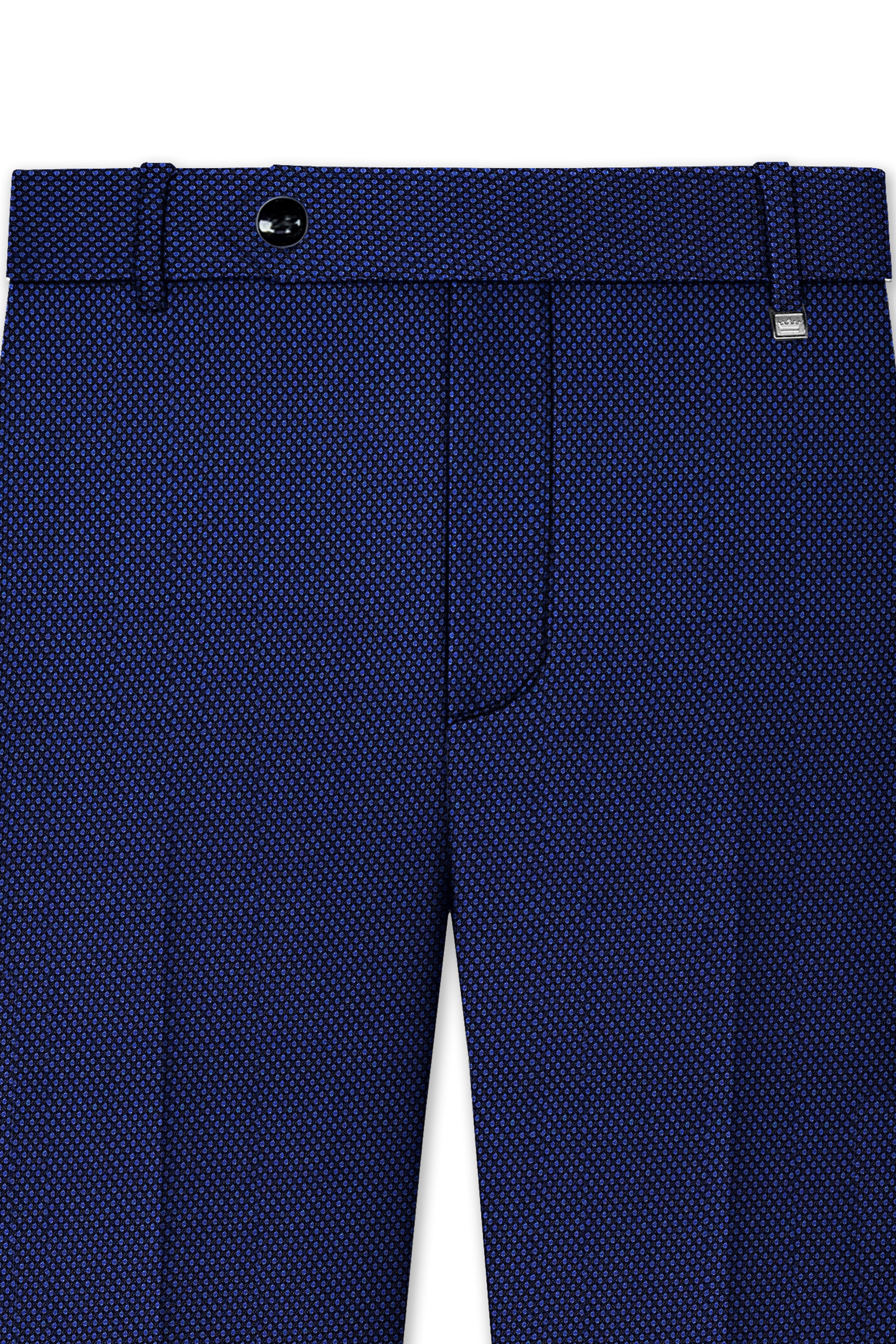 Midnight Blue Textured Wool Rich Stretchable Waistband Pant