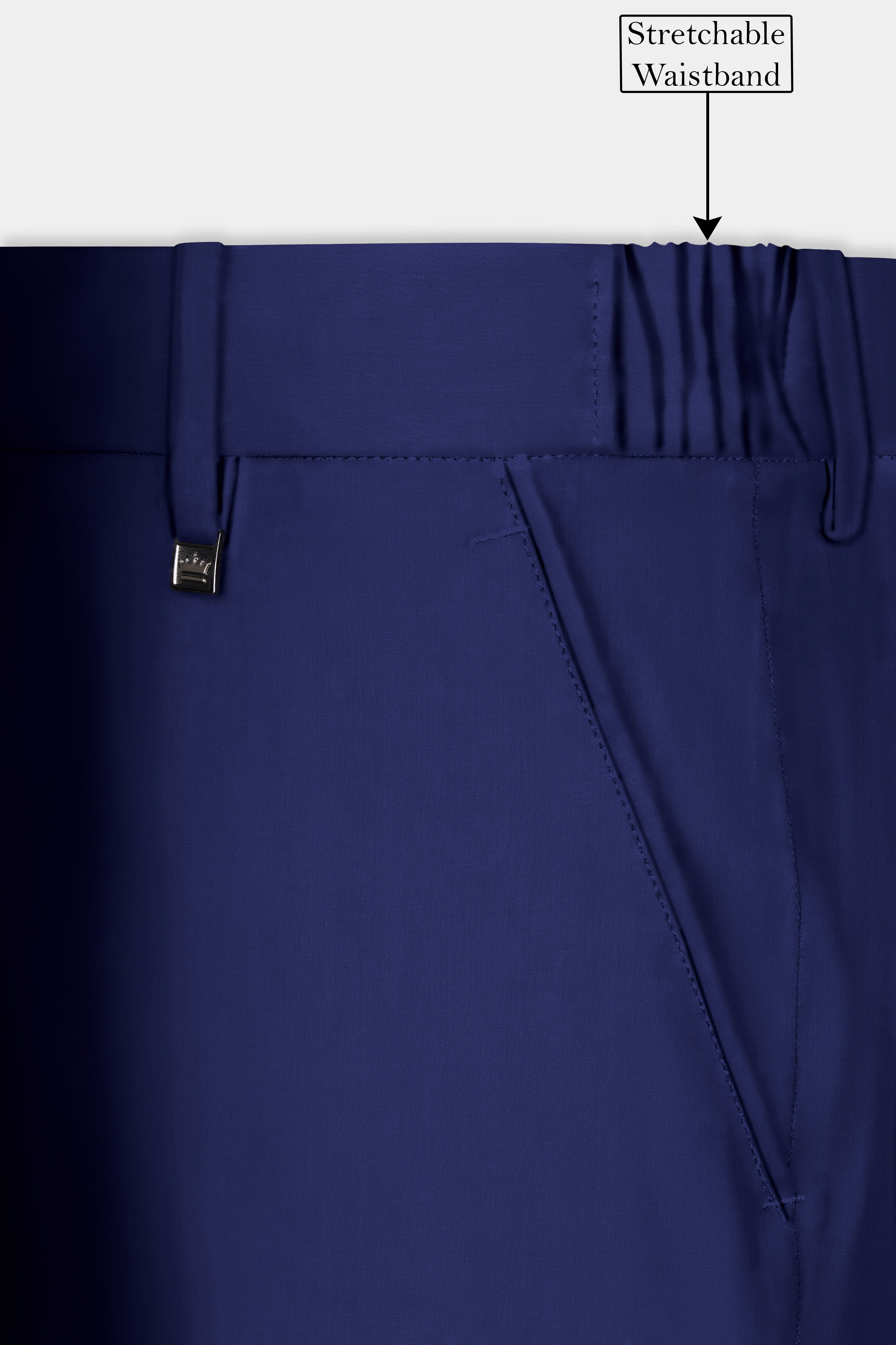 Celestia-Blue Solid Wool Rich Slight Stretch Waistband Pant