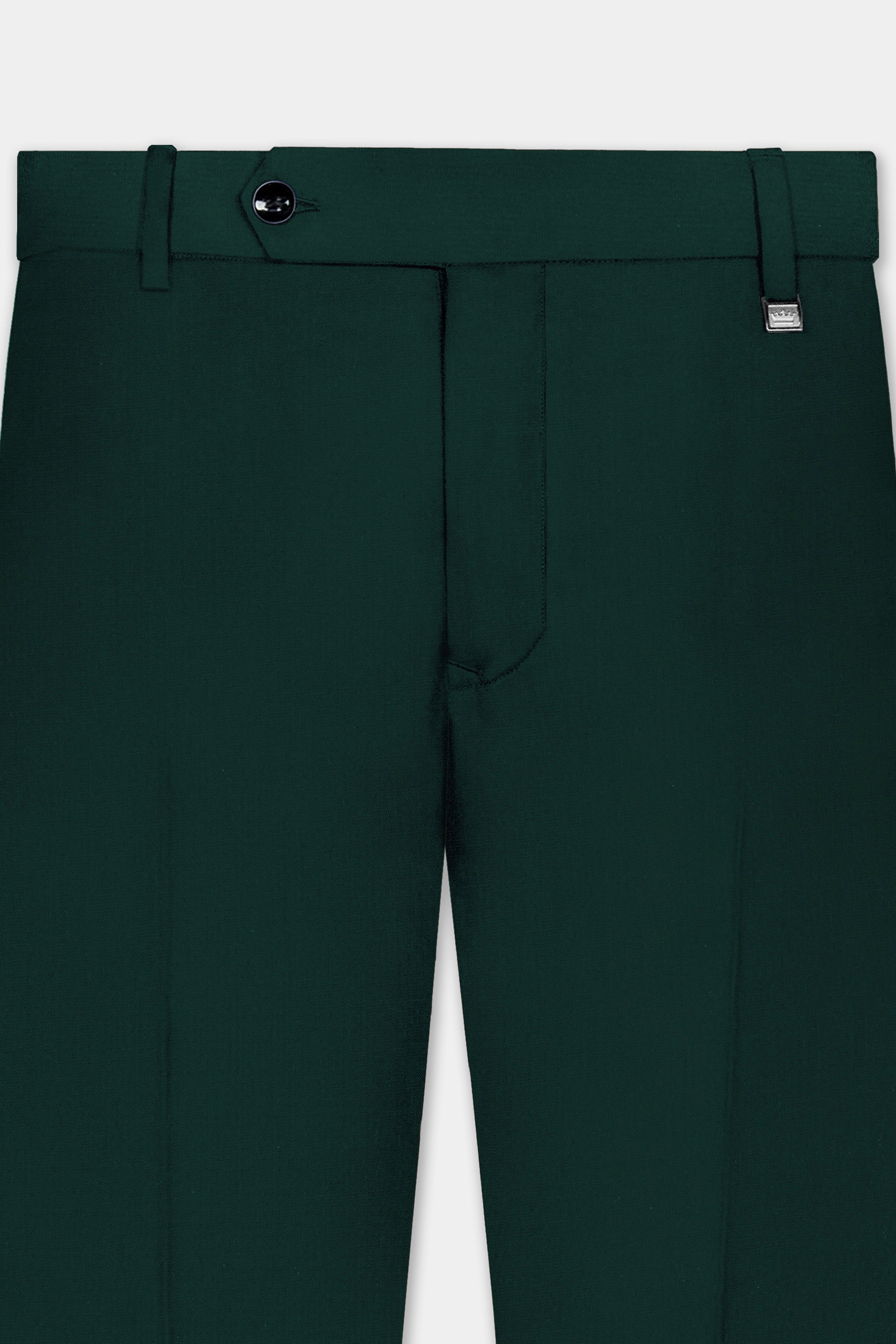 Emerald-Zucchini Green Solid Wool Rich Slight Stretch Waistband Pant