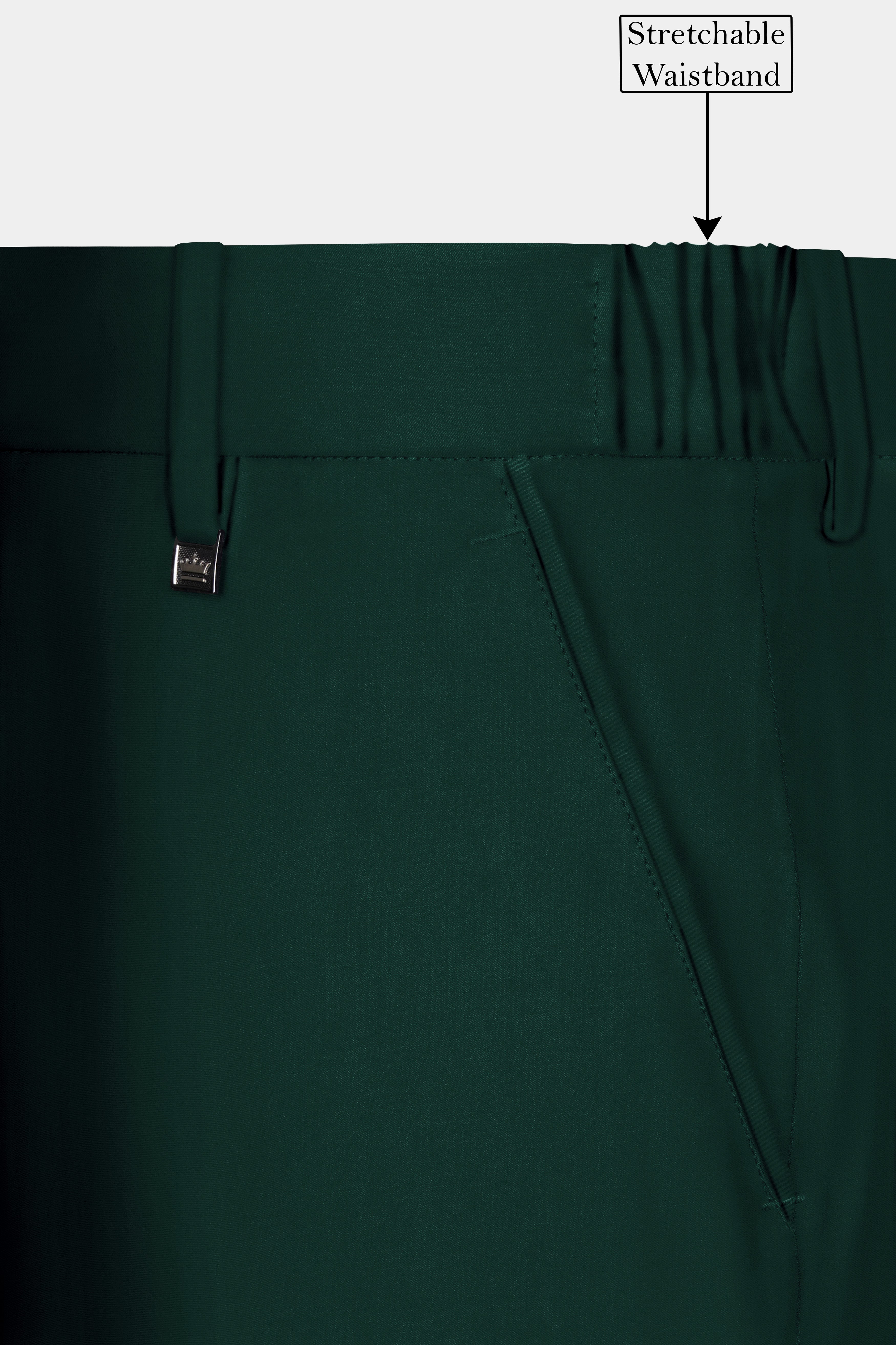 Emerald-Zucchini Green Solid Wool Rich Slight Stretch Waistband Pant