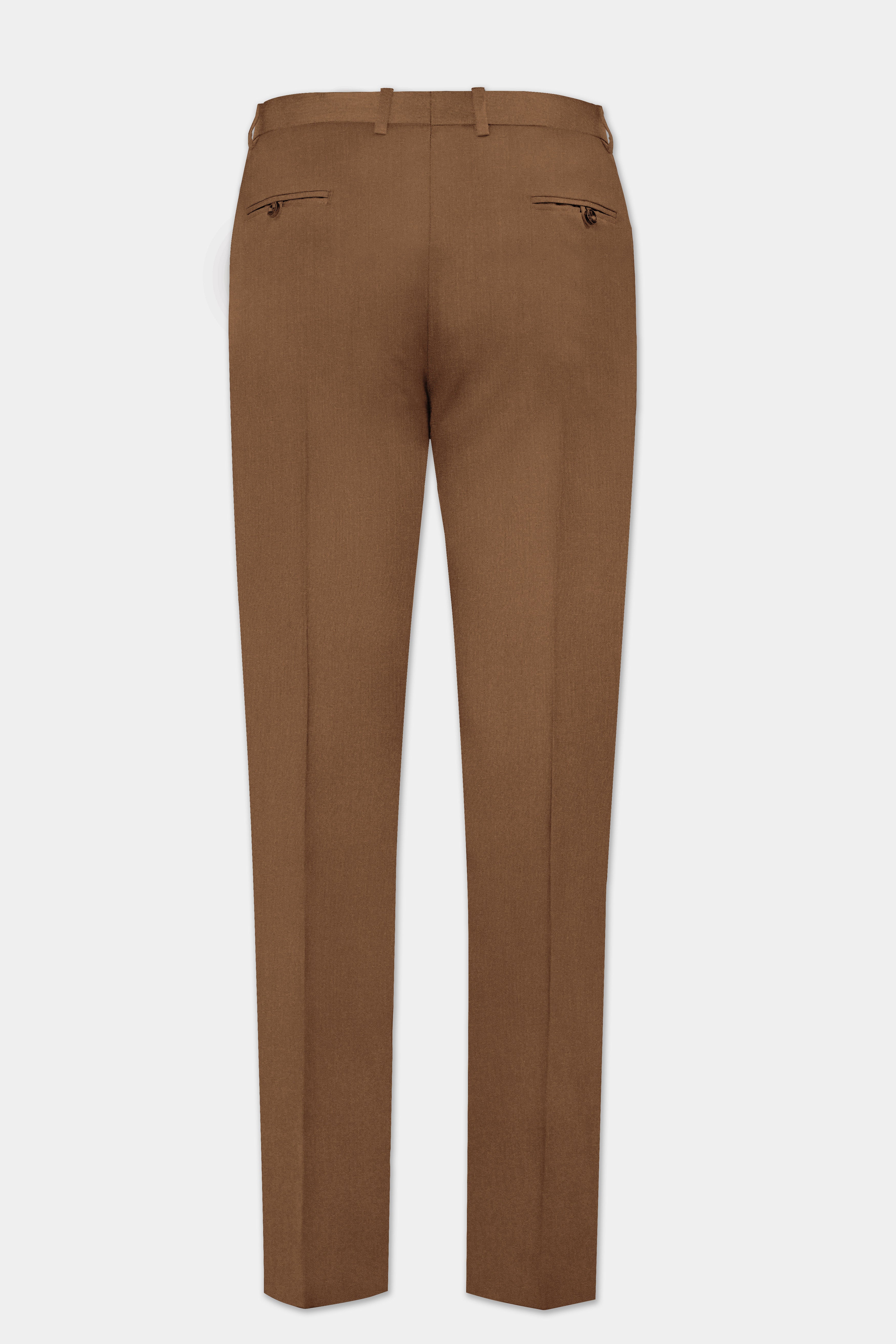 Bronze-Tawny Brown Solid Wool Rich Slight Stretch Waistband Pant