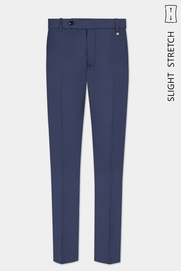Sapphire-Glaucous Blue Solid Wool Rich Slight Stretch Waistband Pant