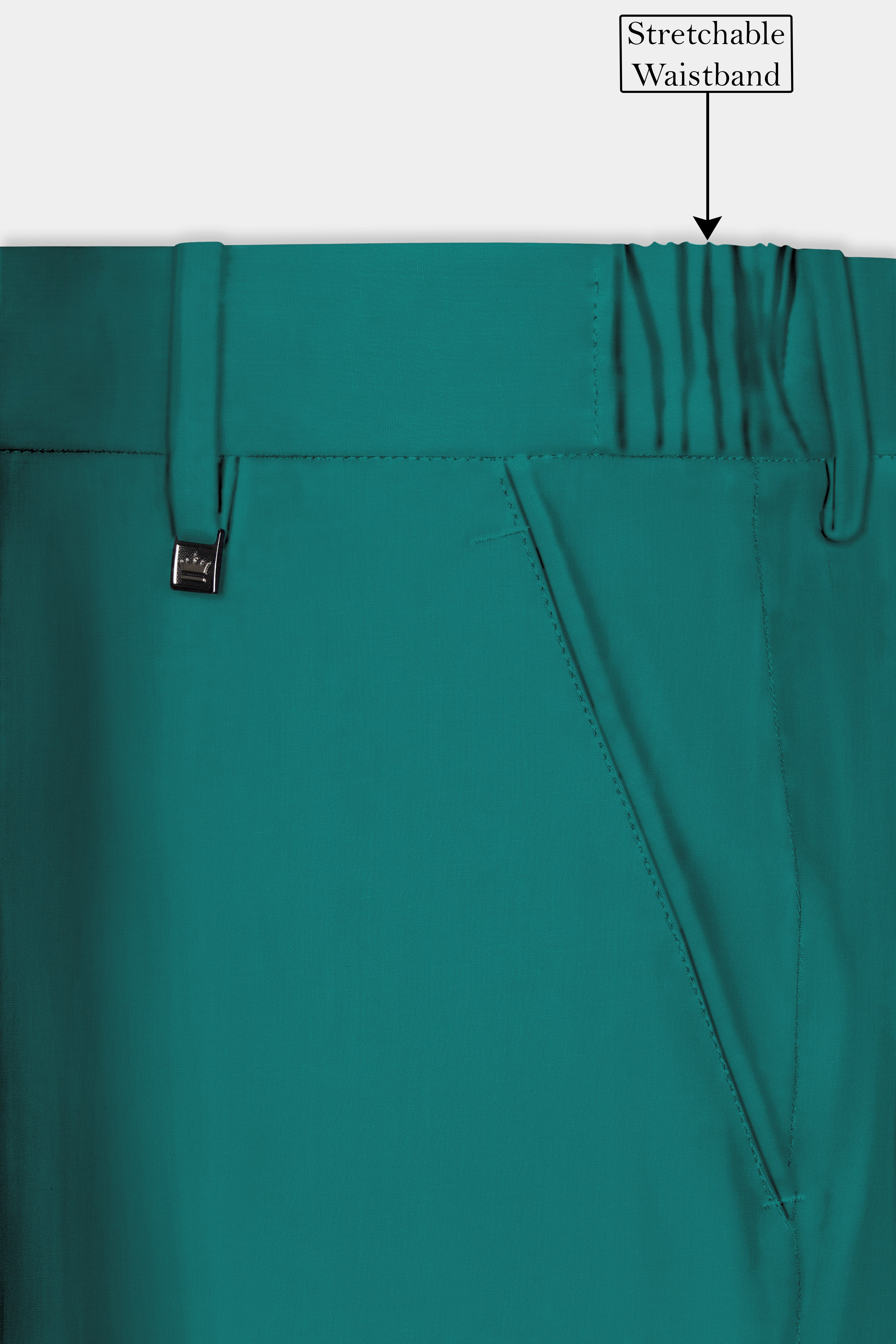 Verdant Classic-Surfie Green Solid Wool Rich Slight Stretch Waistband Pant