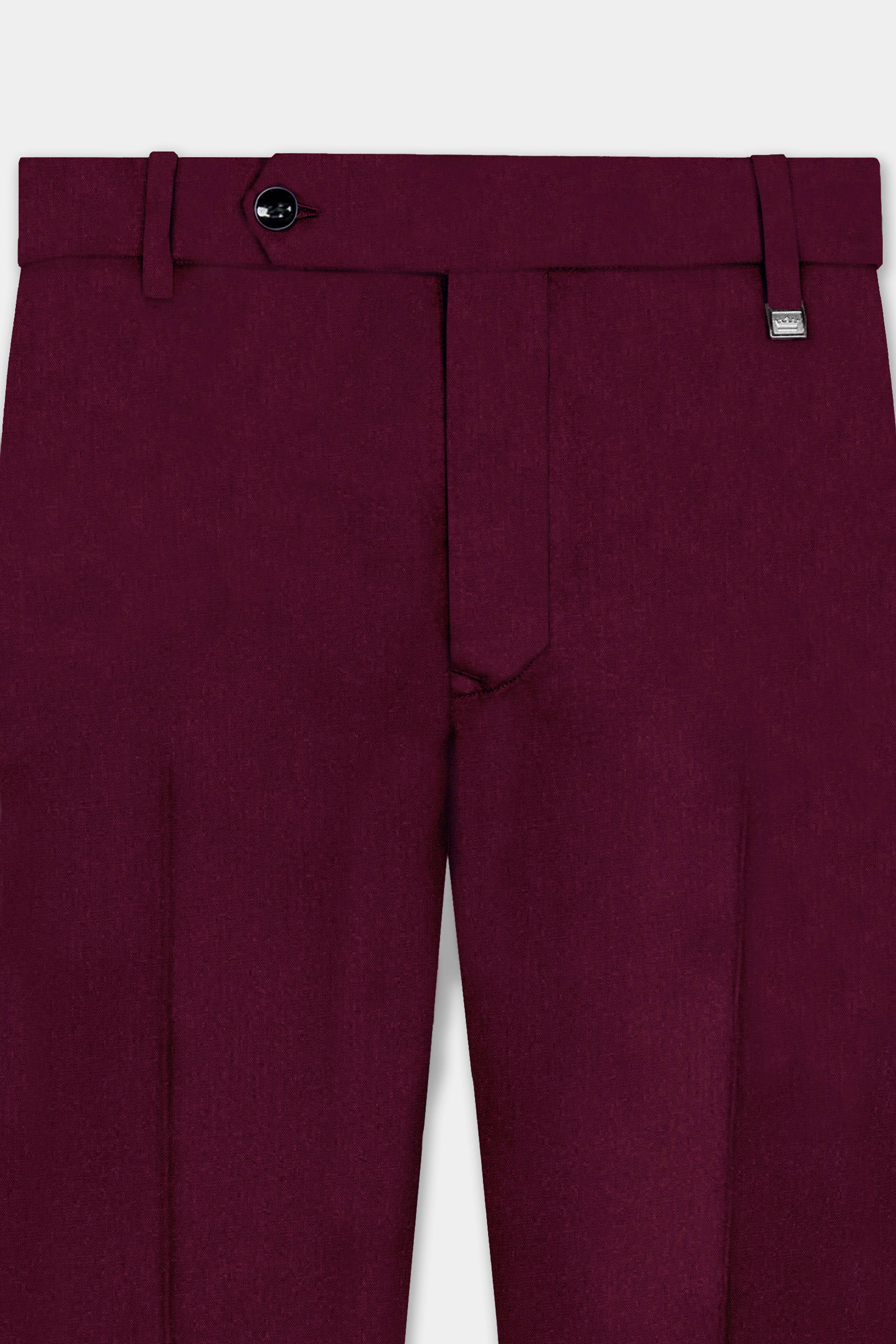 Regal Maroon-Tamarind Solid Wool Rich Slight Stretch Waistband Pant