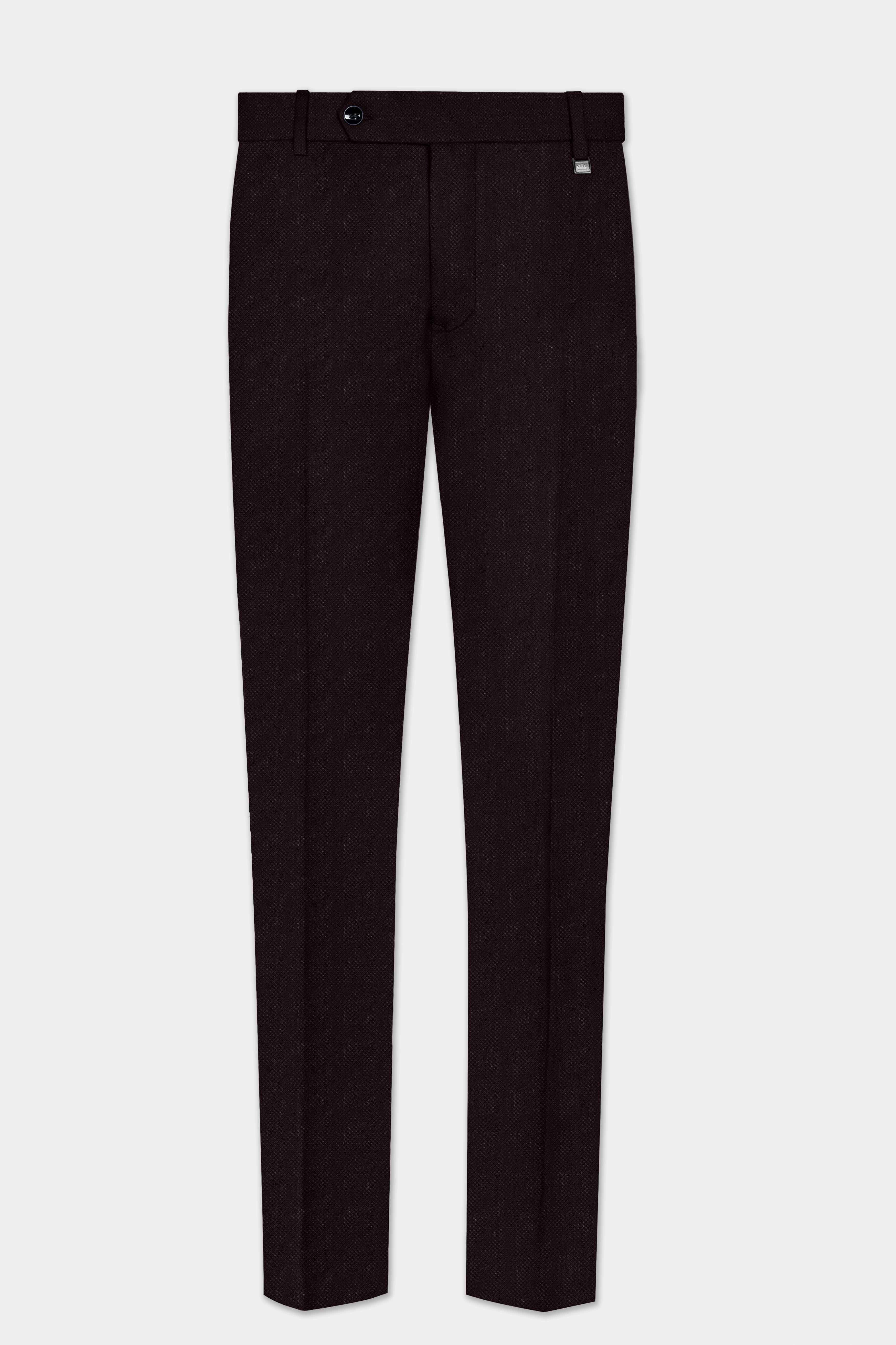 Charred Mocha-Asphalt Brown Solid Wool Rich Stretchable Waistband Pant