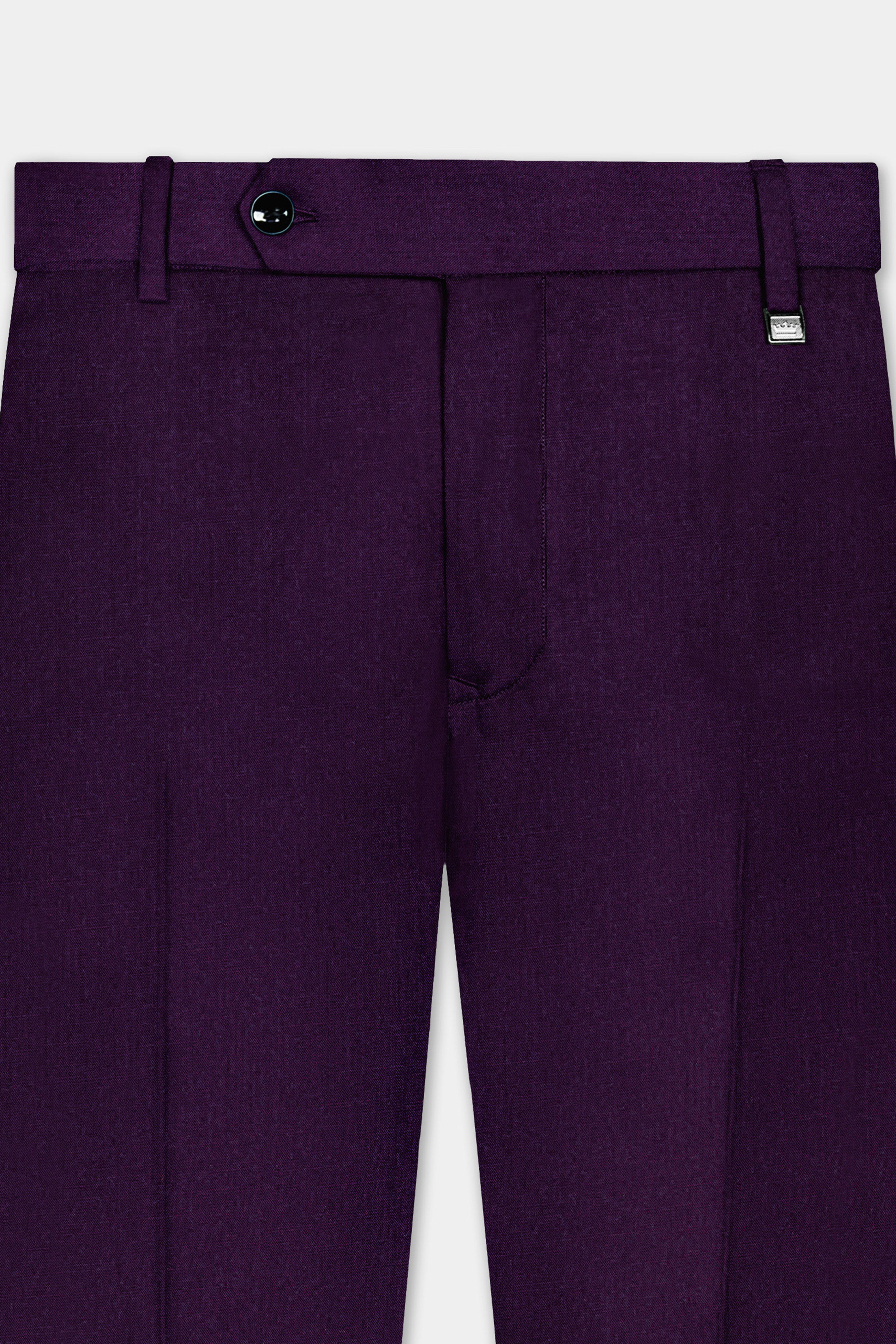 Regal Plum-Eggplant Purple Solid Wool Rich Slight Stretch Waistband Pant
