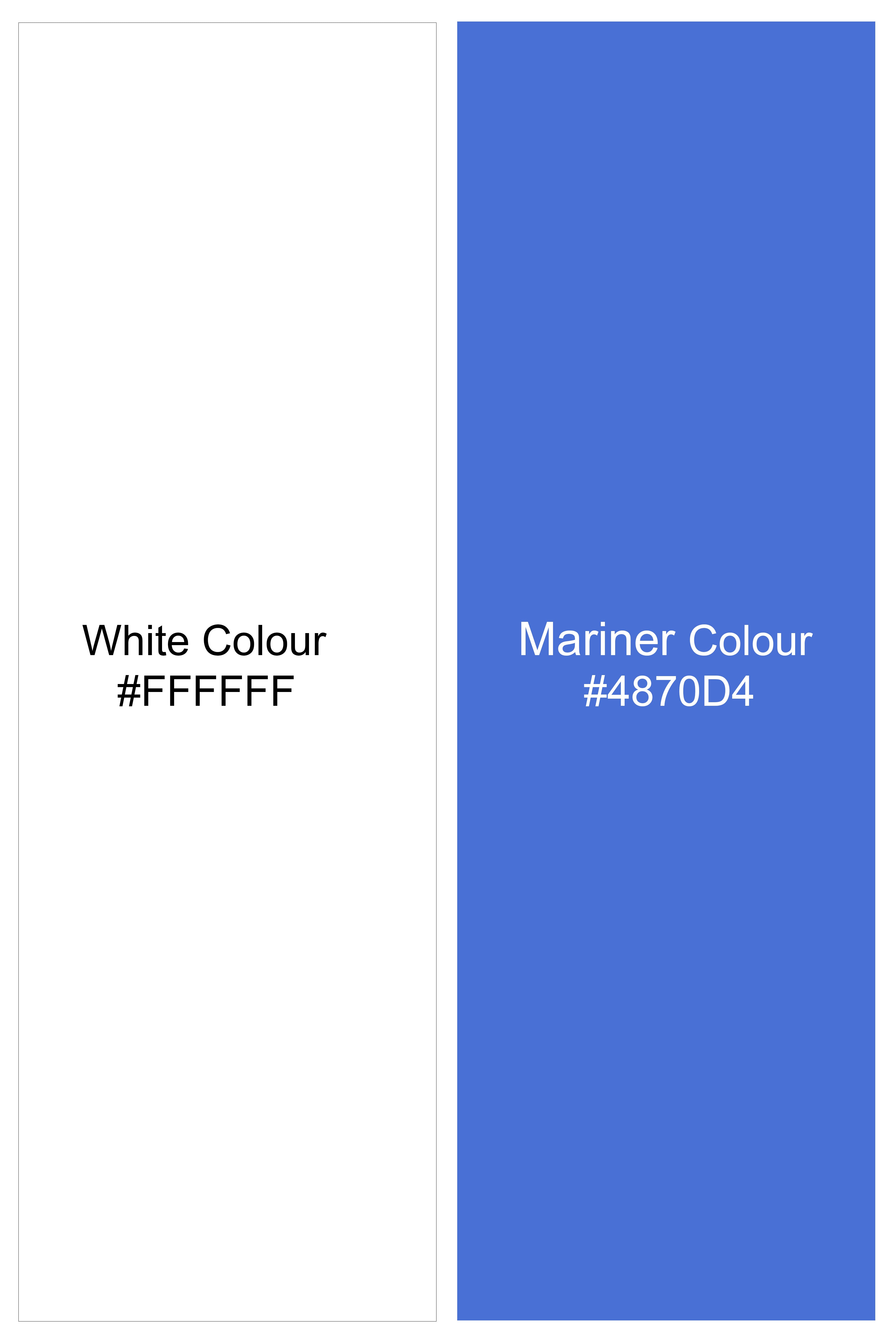 Ocean Echo-Bright White And Mariner Blue Retro Printed Cotton Stretchable Waistband Pant