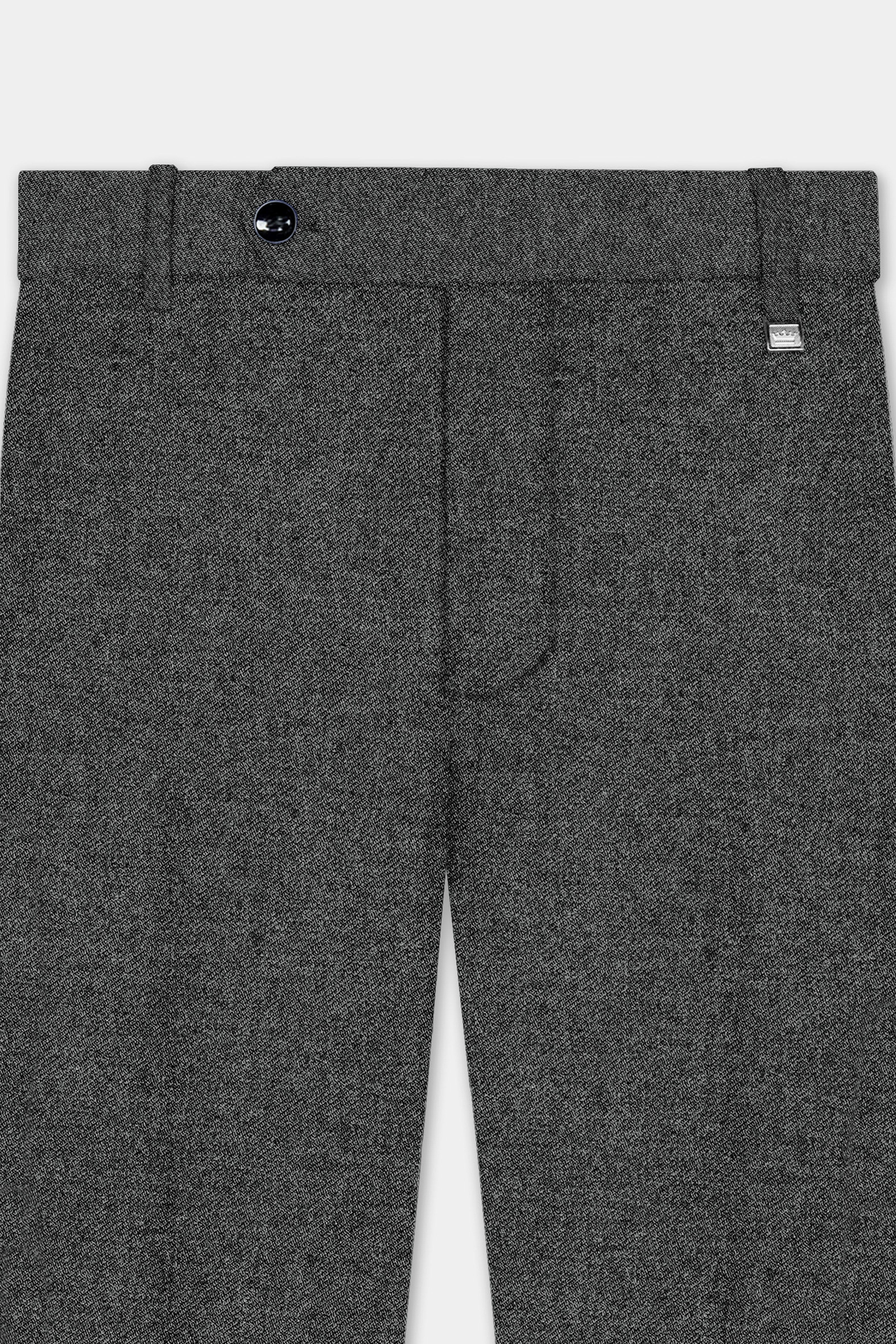 Granite-Tuatara Gray Textured Wool Stretchable Waistband Pant
