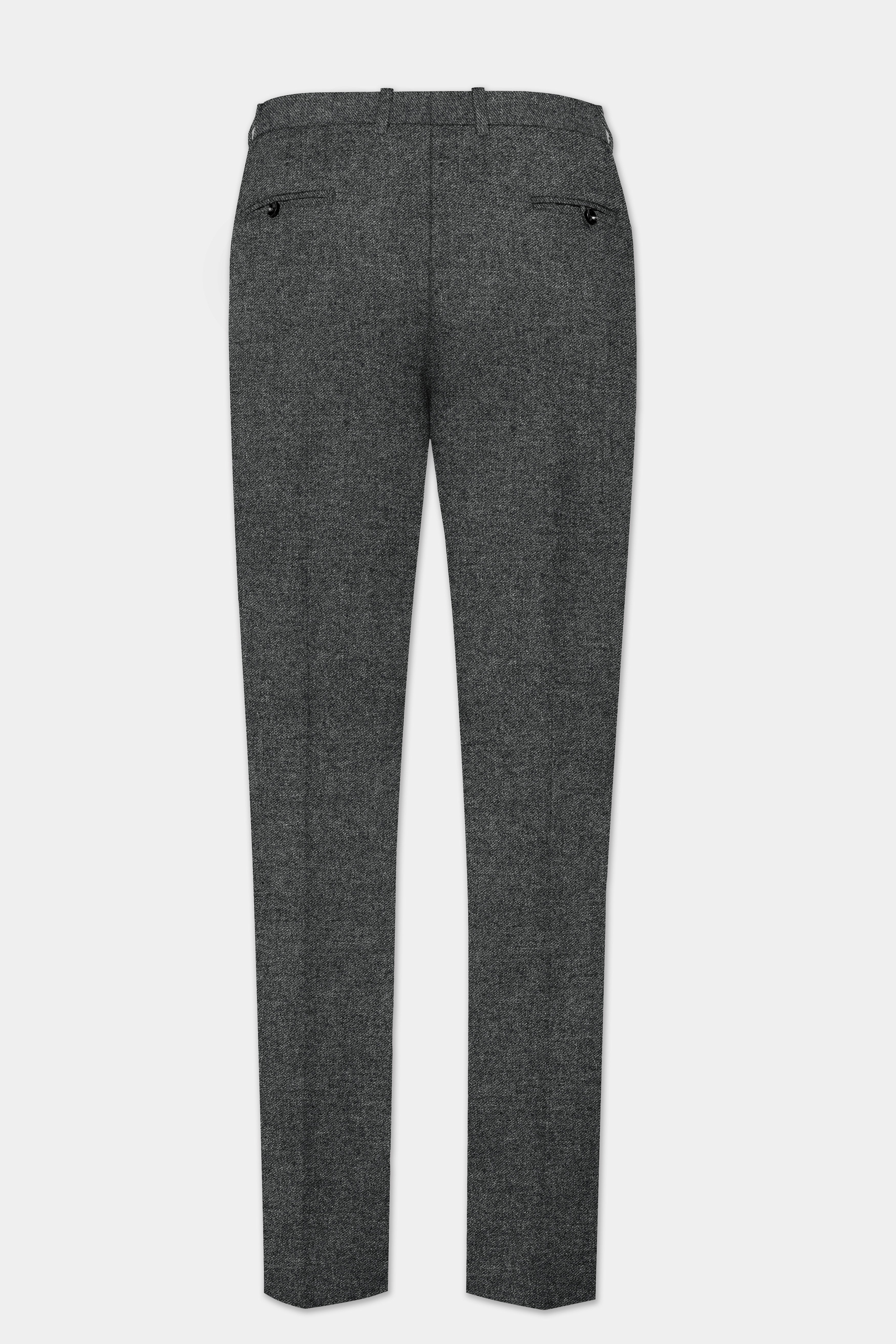 Granite-Tuatara Gray Textured Wool Stretchable Waistband Pant