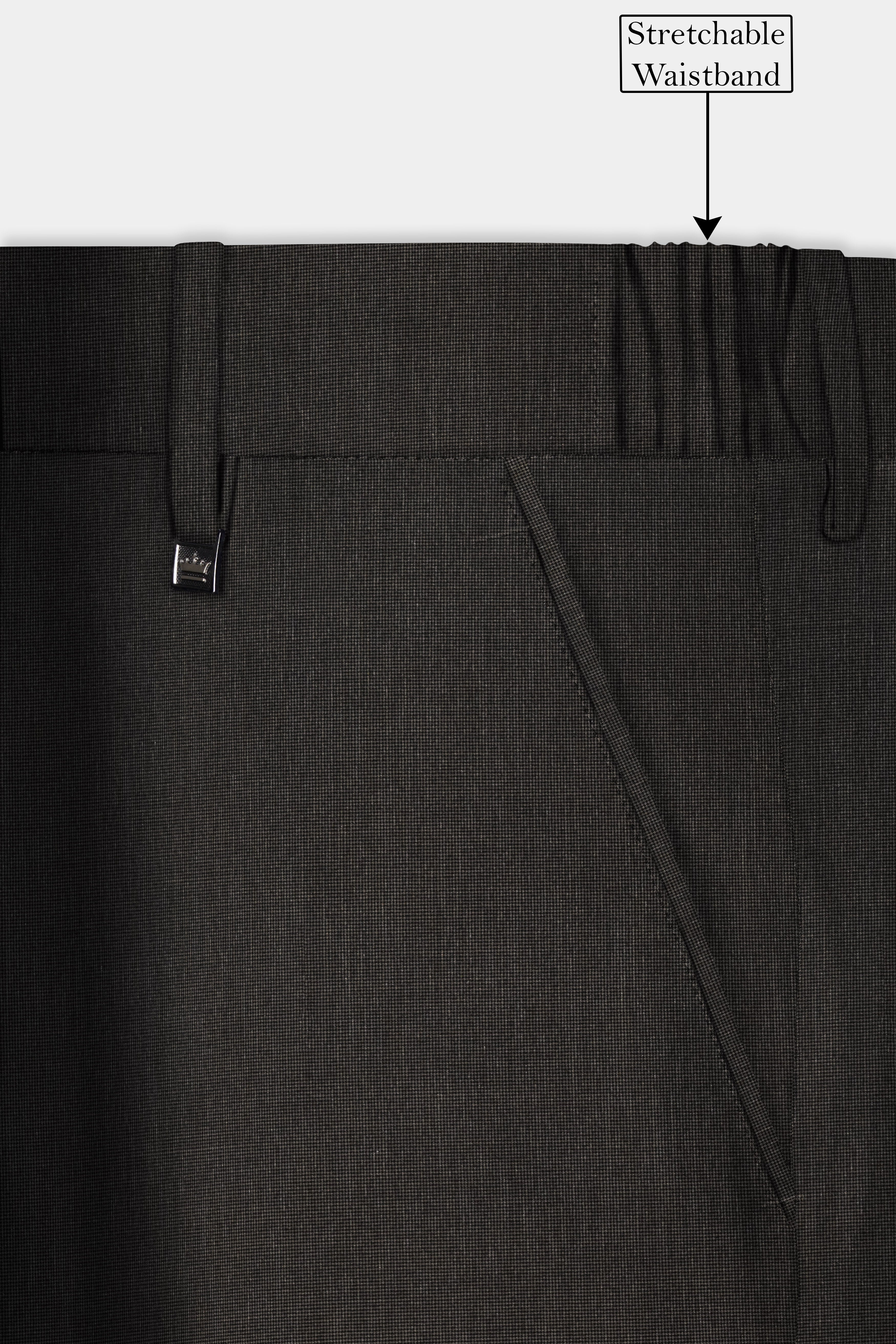 Granite Grid-Piano Gray houndstooth Textured Wool Rich Stretchable Waistband Pant