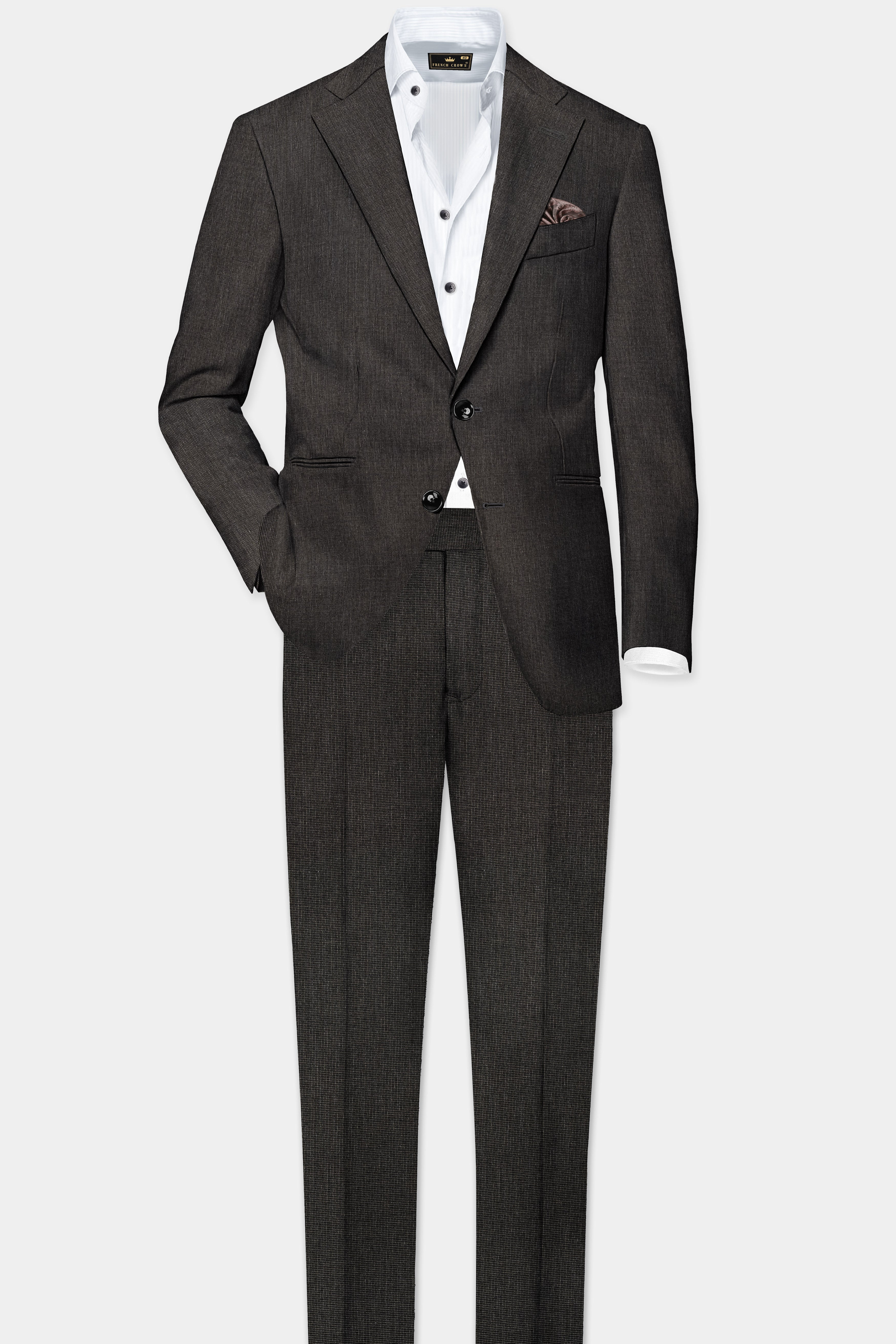 Granite Grid-Piano Gray houndstooth Textured Wool Rich Stretchable Waistband Pant