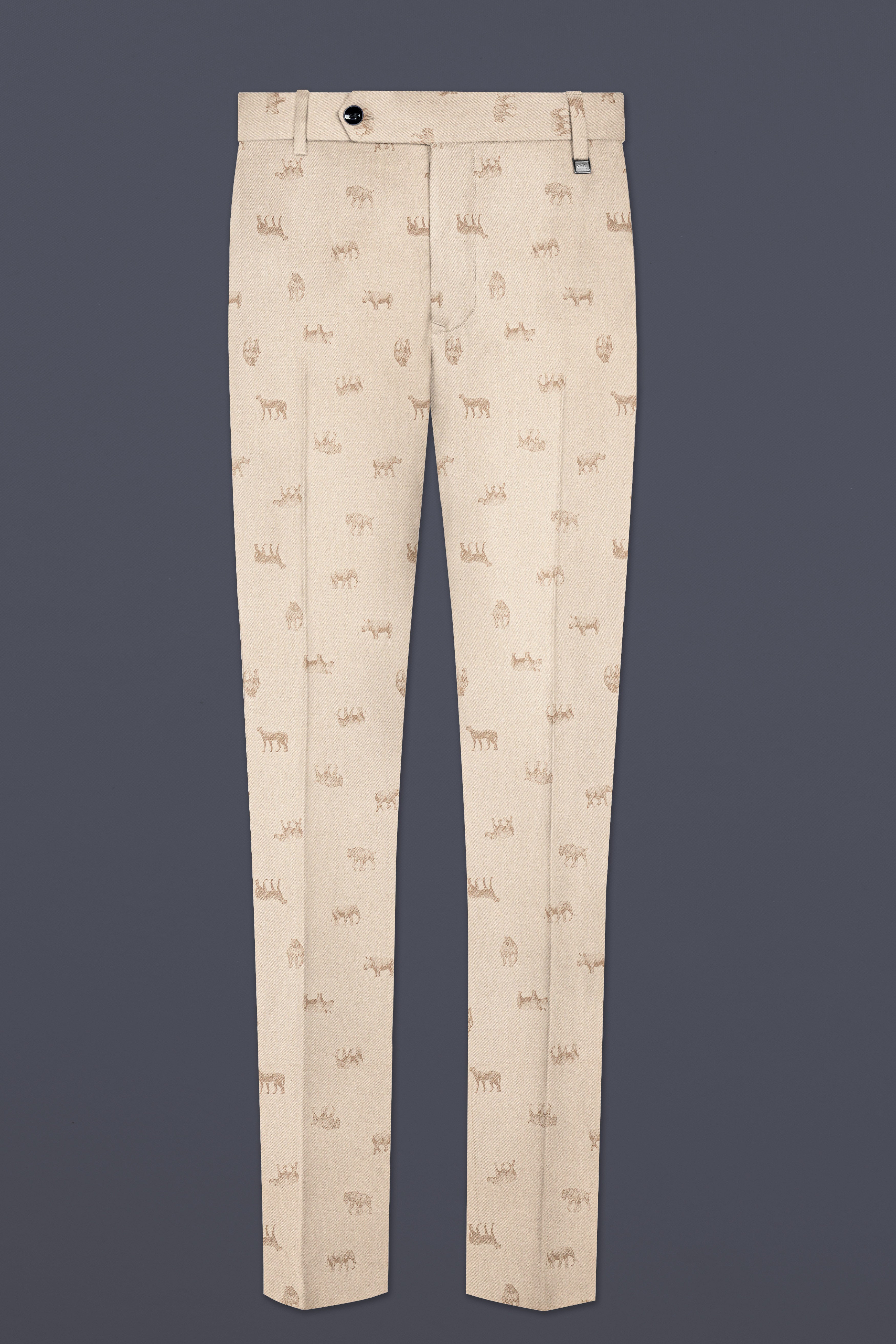 Ivory Wild-Vanilla Cream Animal Printed Cotton Stretchable Waistband Pant