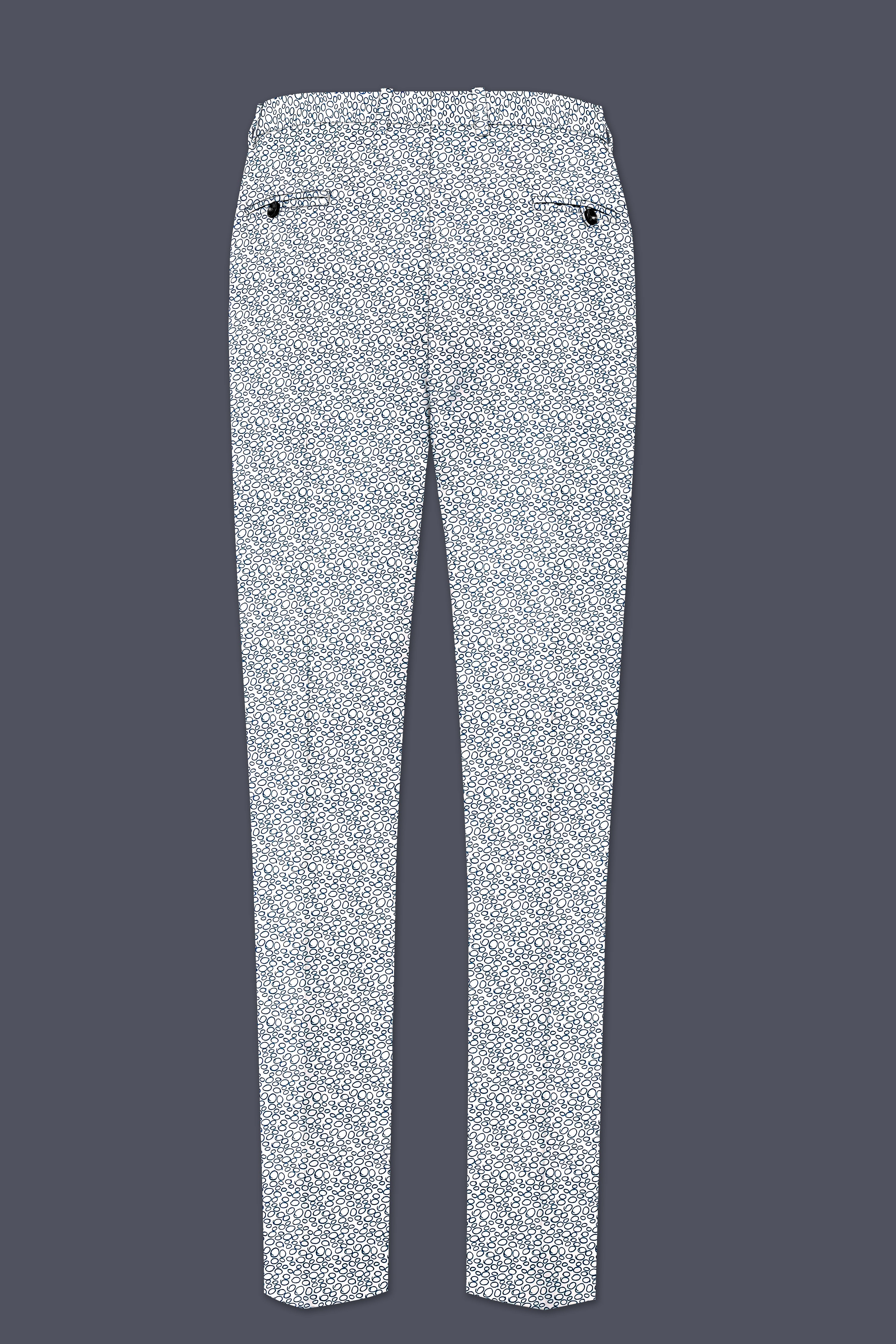 Azure Mist-Bright White And Stratos Blue Printed Cotton Stretchable Waistband Pant
