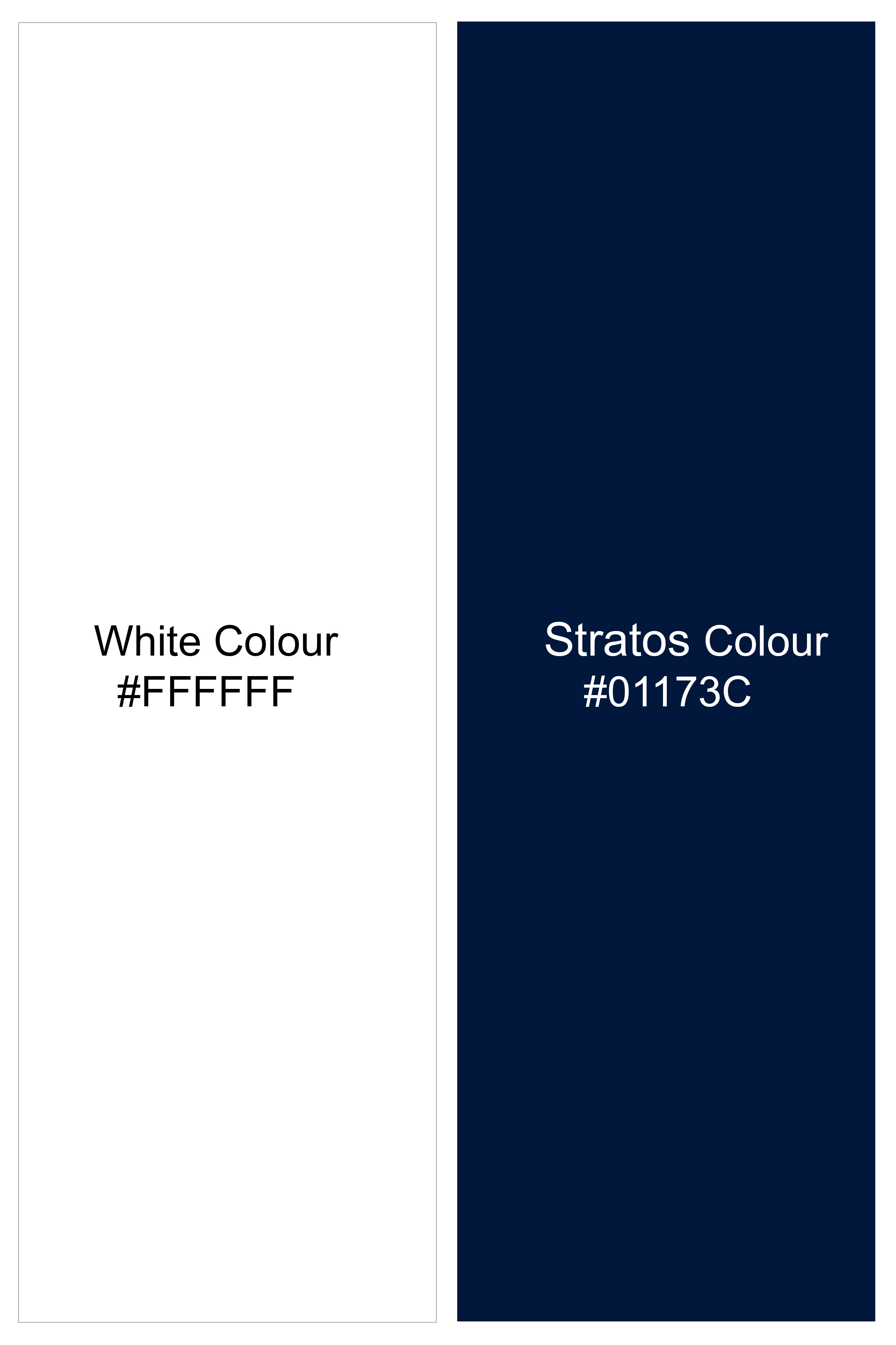 Azure Mist-Bright White And Stratos Blue Printed Cotton Stretchable Waistband Pant