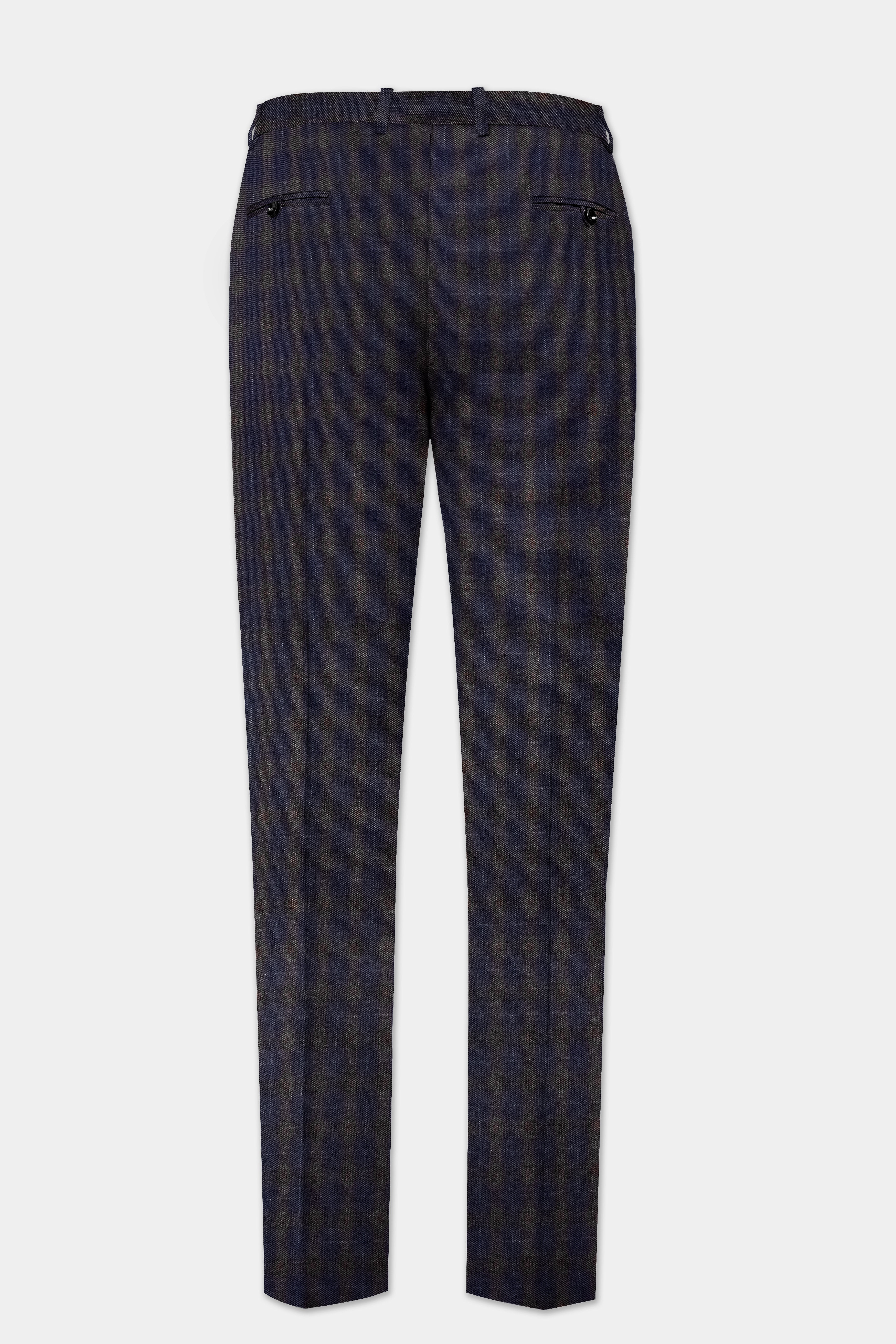 Racing-Mirage Blue And Recing Brown Plaid Wool Rich Stretchable Waistband Pant