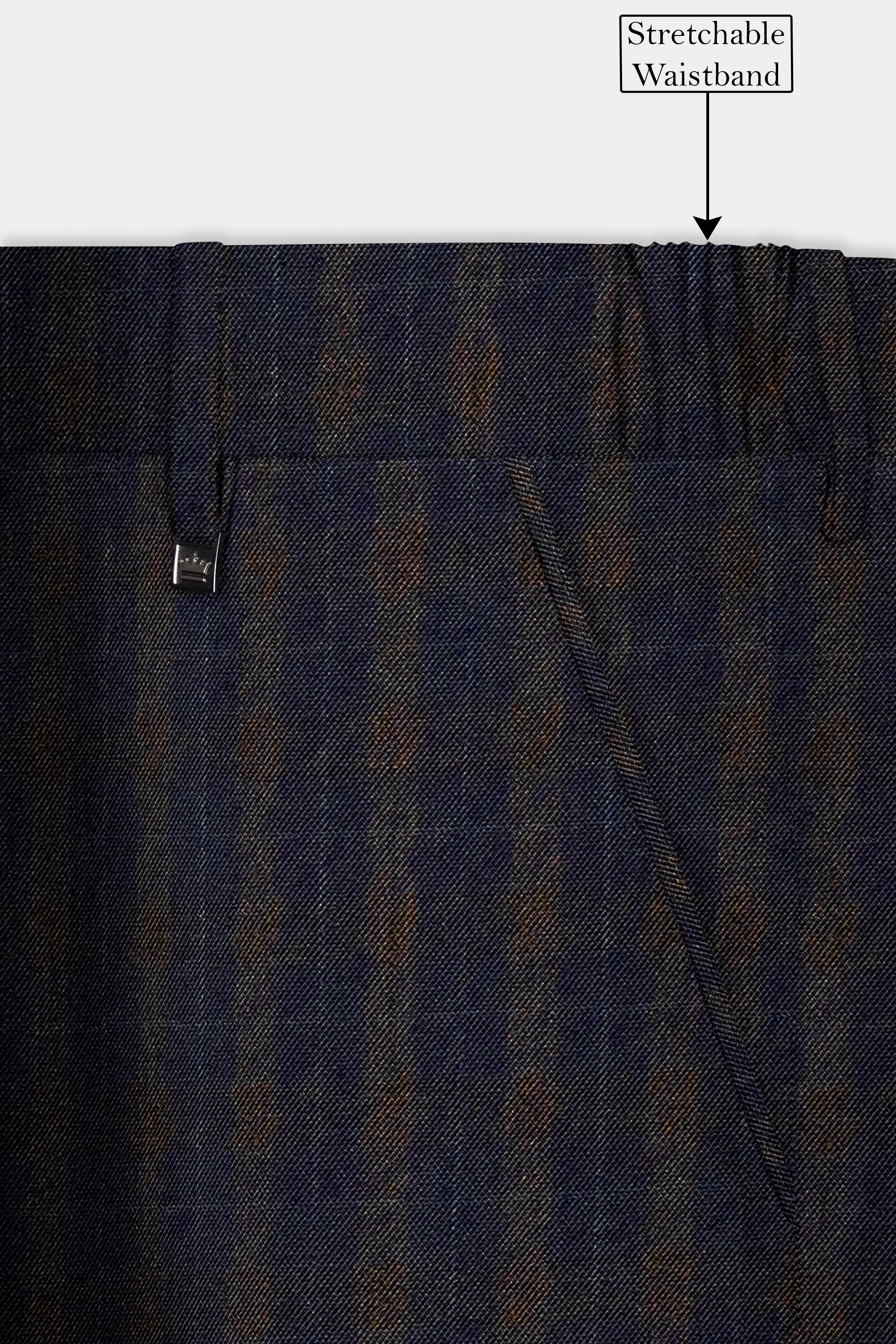 Racing-Mirage Blue And Recing Brown Plaid Wool Rich Stretchable Waistband Pant