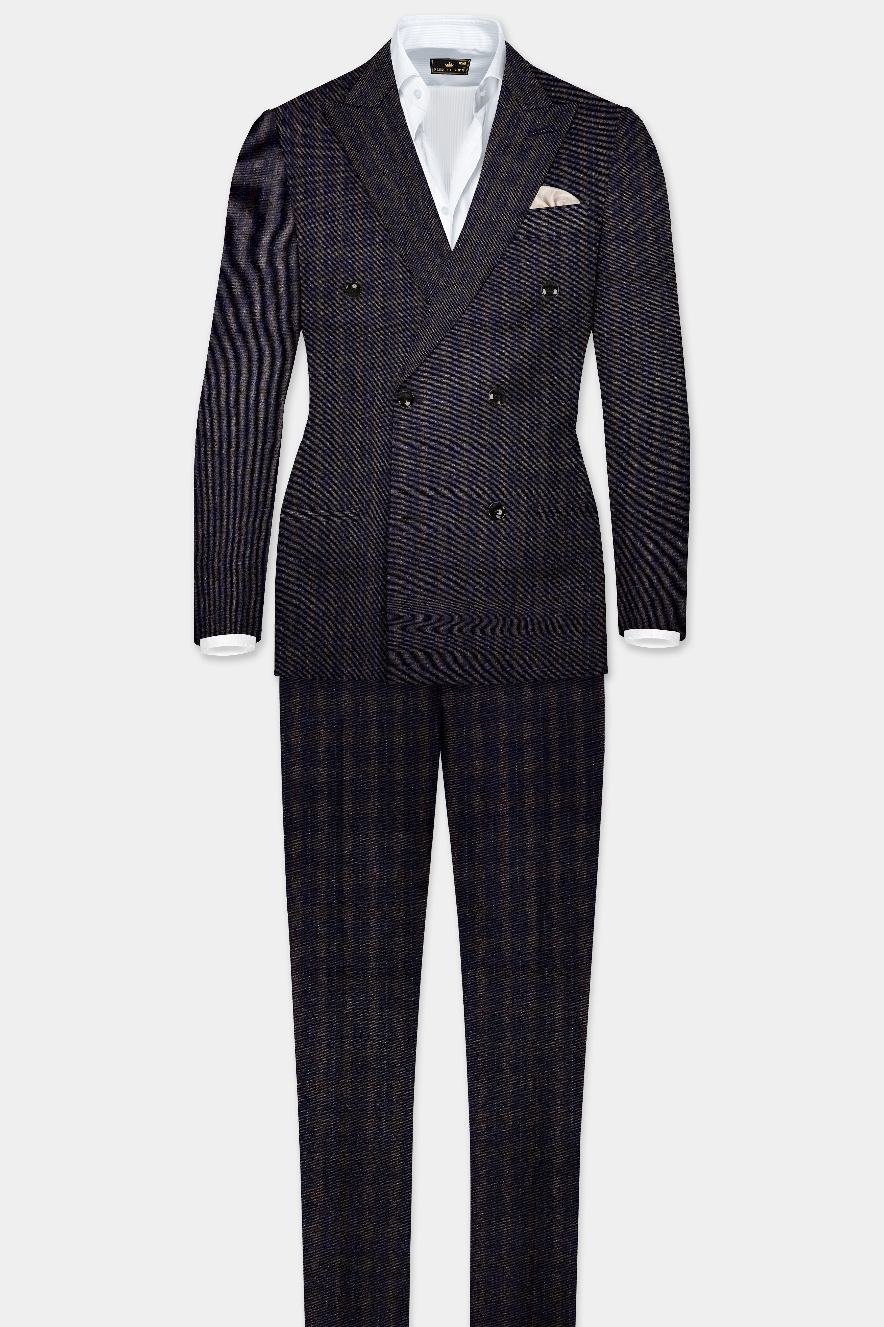 Racing-Mirage Blue And Recing Brown Plaid Wool Rich Stretchable Waistband Pant