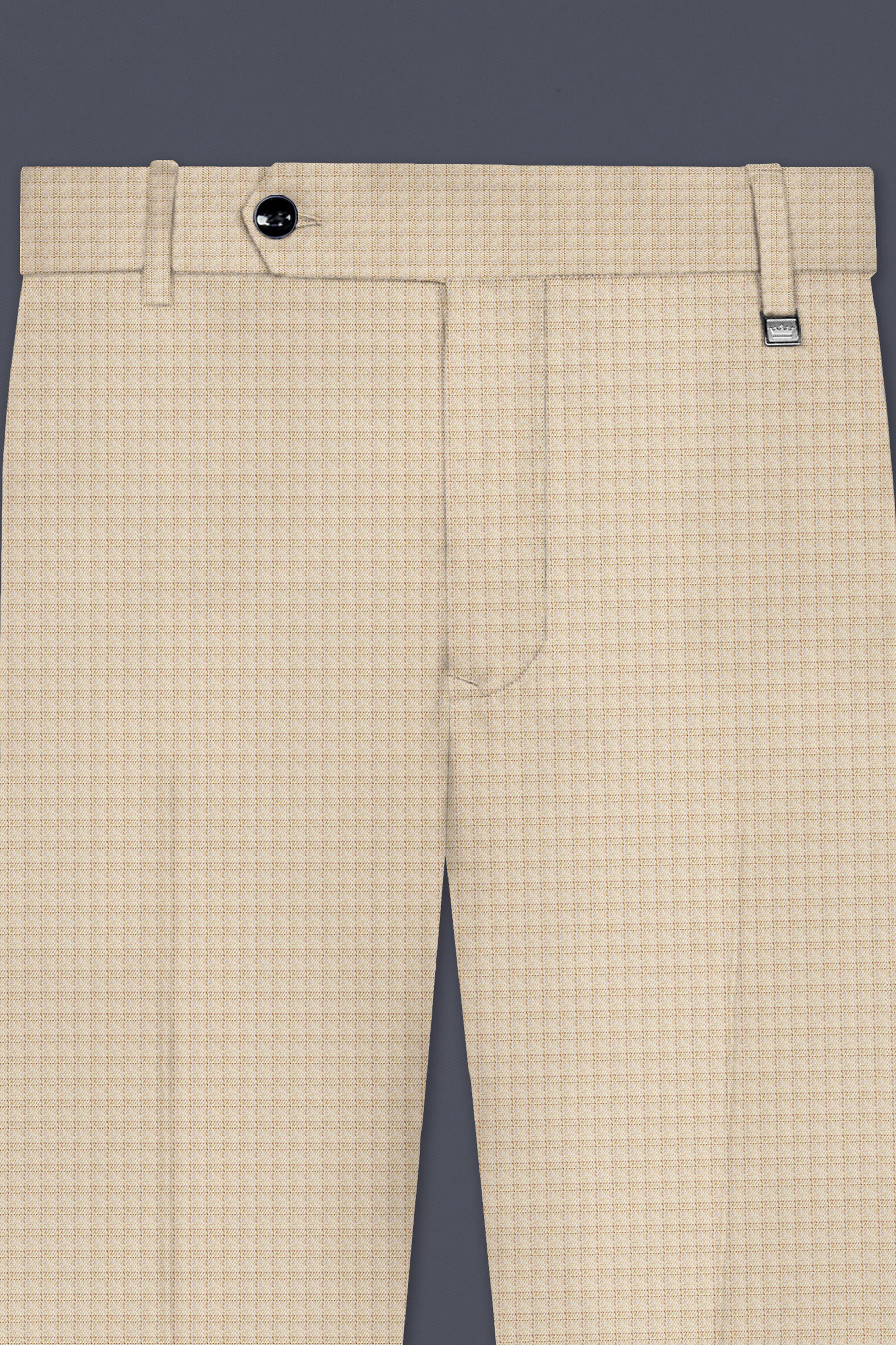 Almond-Pavlova Cream Plaid Wool Rich Stretchable Waistband Pant