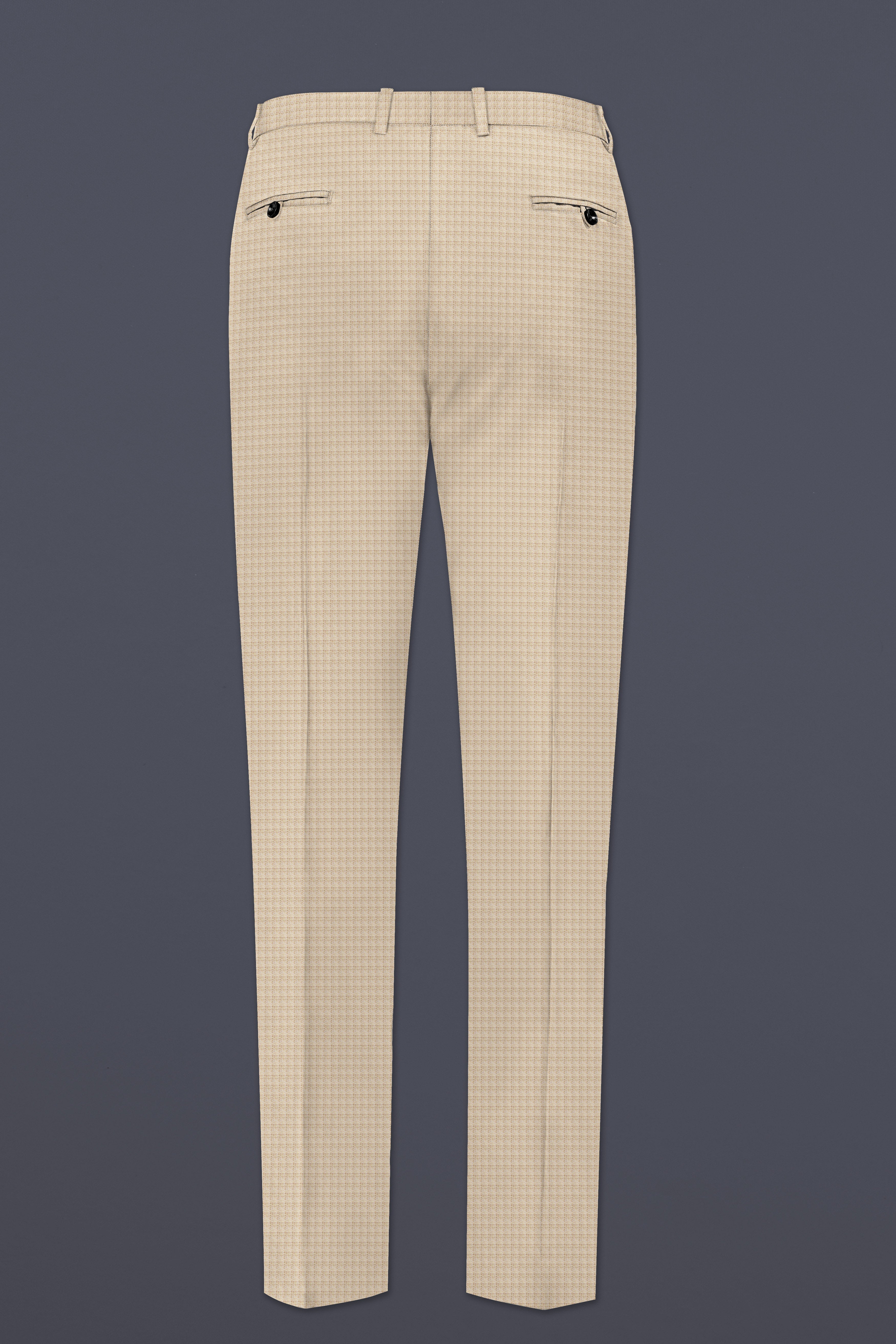 Almond-Pavlova Cream Plaid Wool Rich Stretchable Waistband Pant