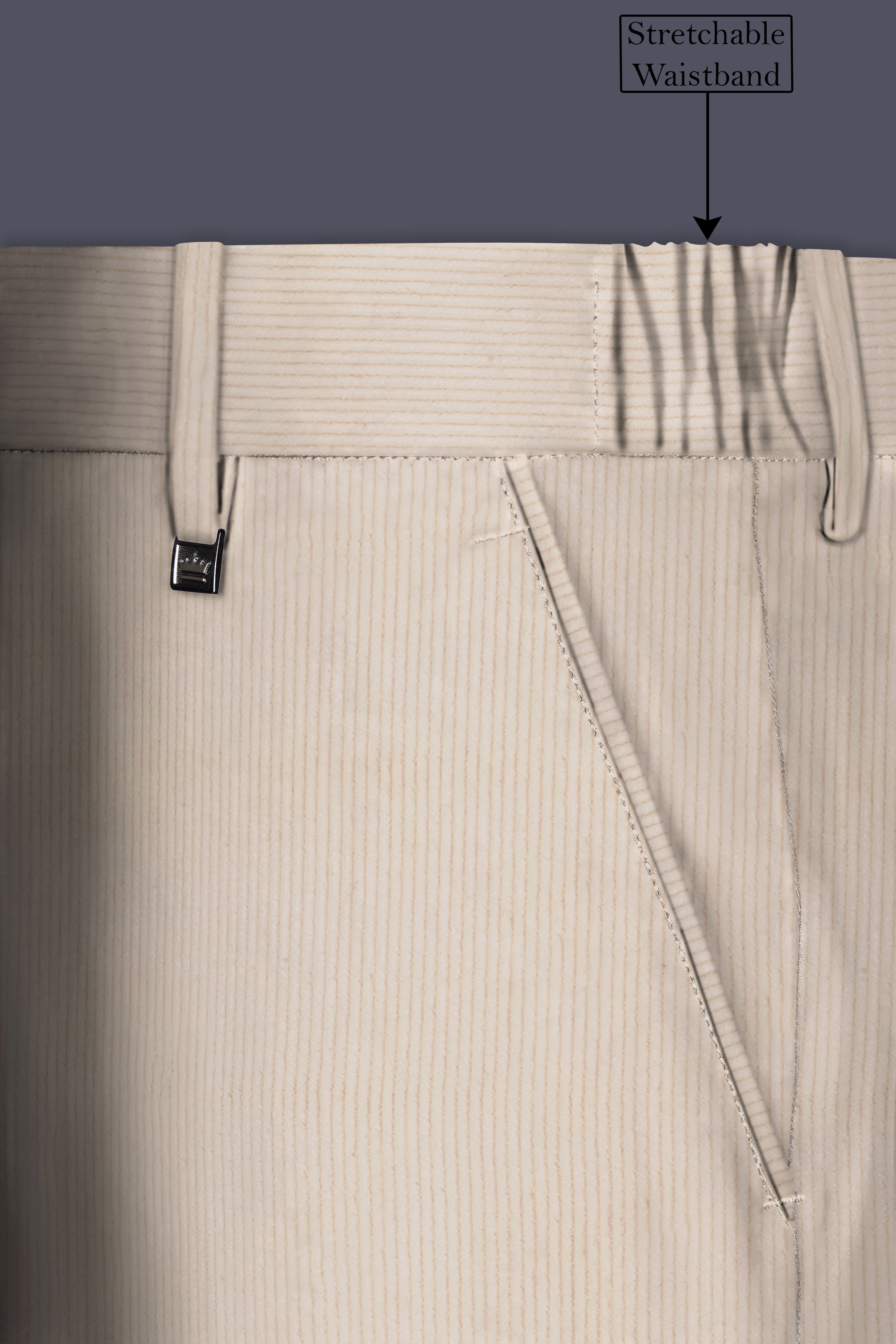 Moonbeam-Moon Mist Cream Textured Corduroy Premium Cotton Stretchable Waistband Pant