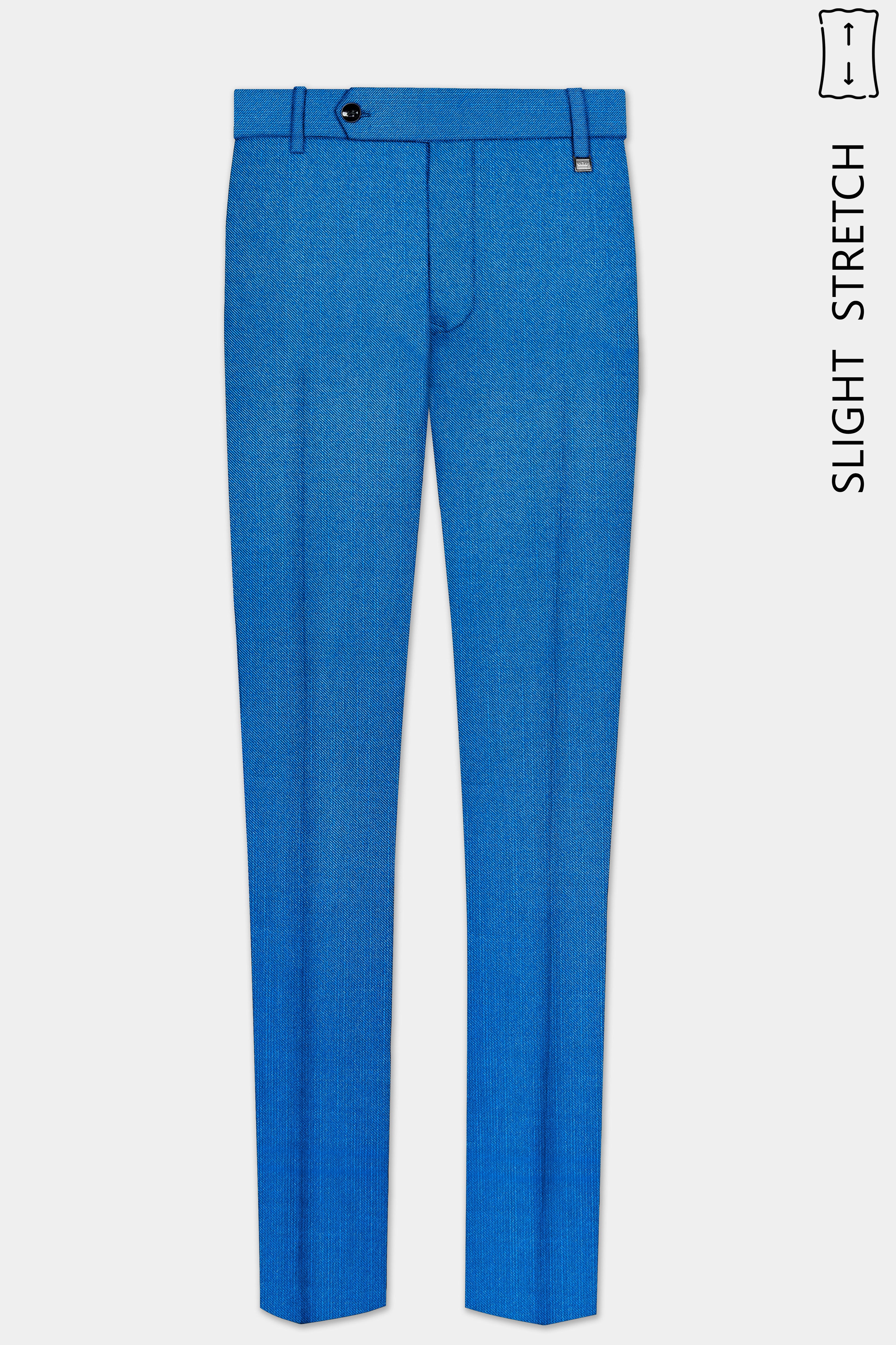 Azure-Venice Blue Solid Wool Rich Slight Stretch Waistband Pant