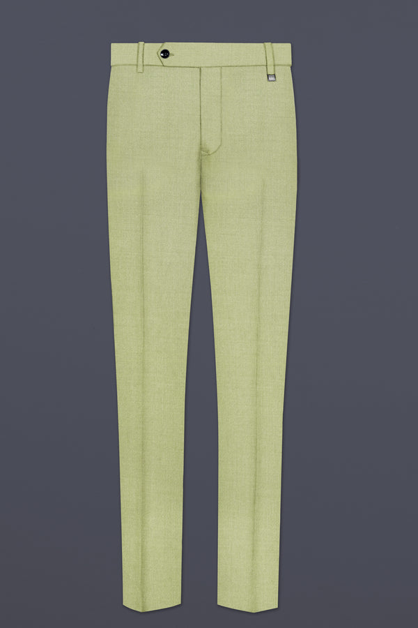 Marsh-Swamp Green Solid Wool Rich Slight Stretch Waistband Pant