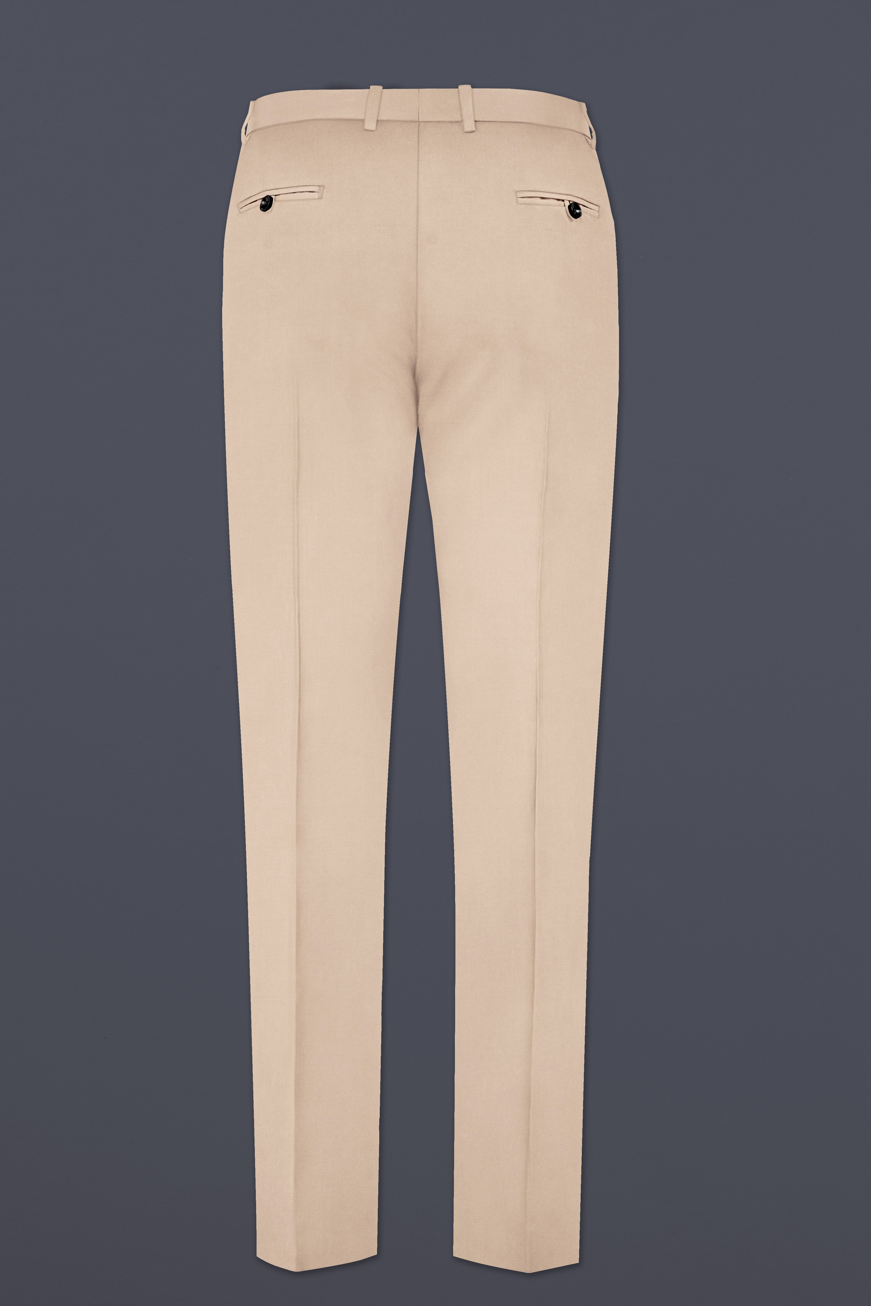 Almond Cream Solid Cotton Stretchable Waistband Pant