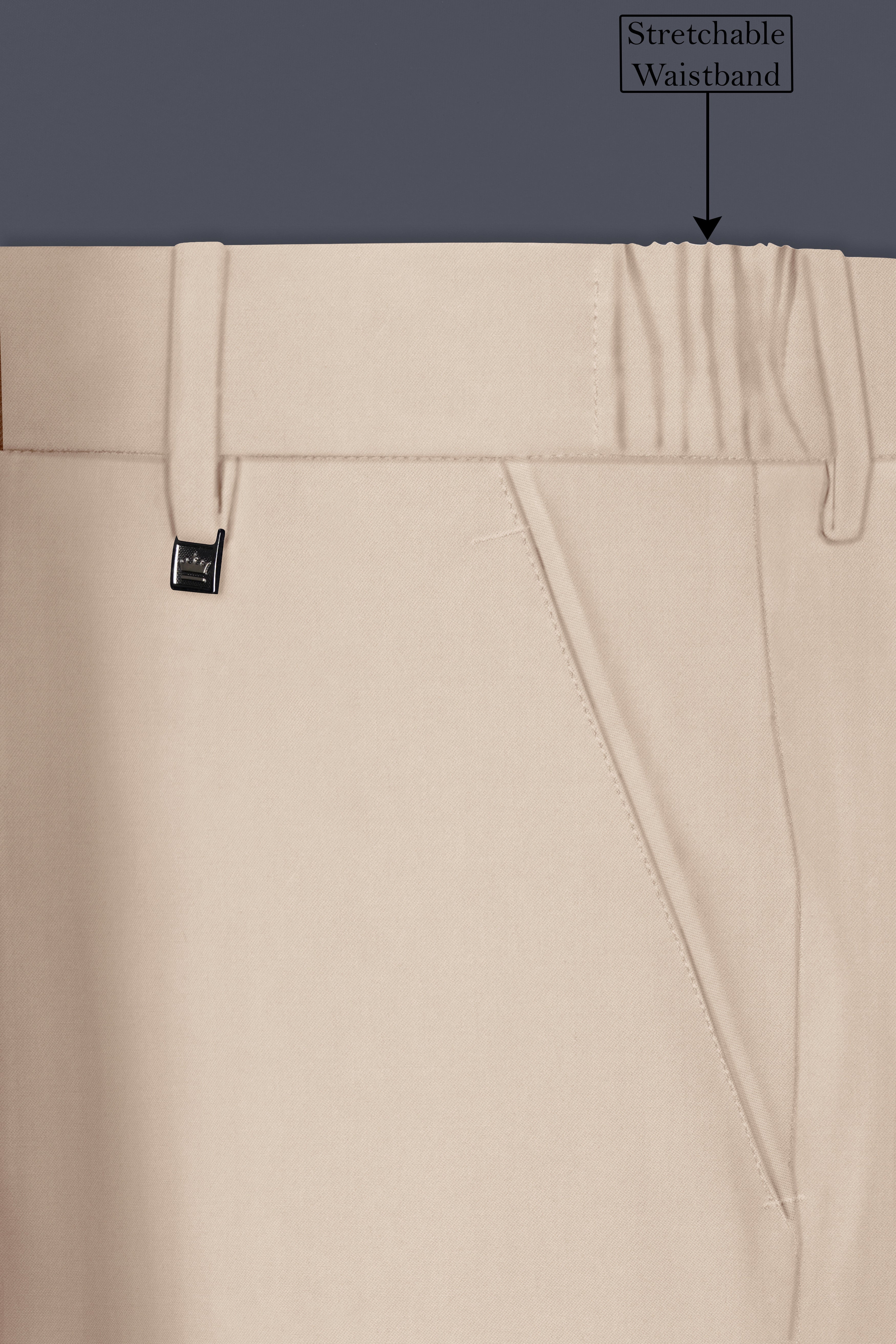 Almond Cream Solid Cotton Stretchable Waistband Pant