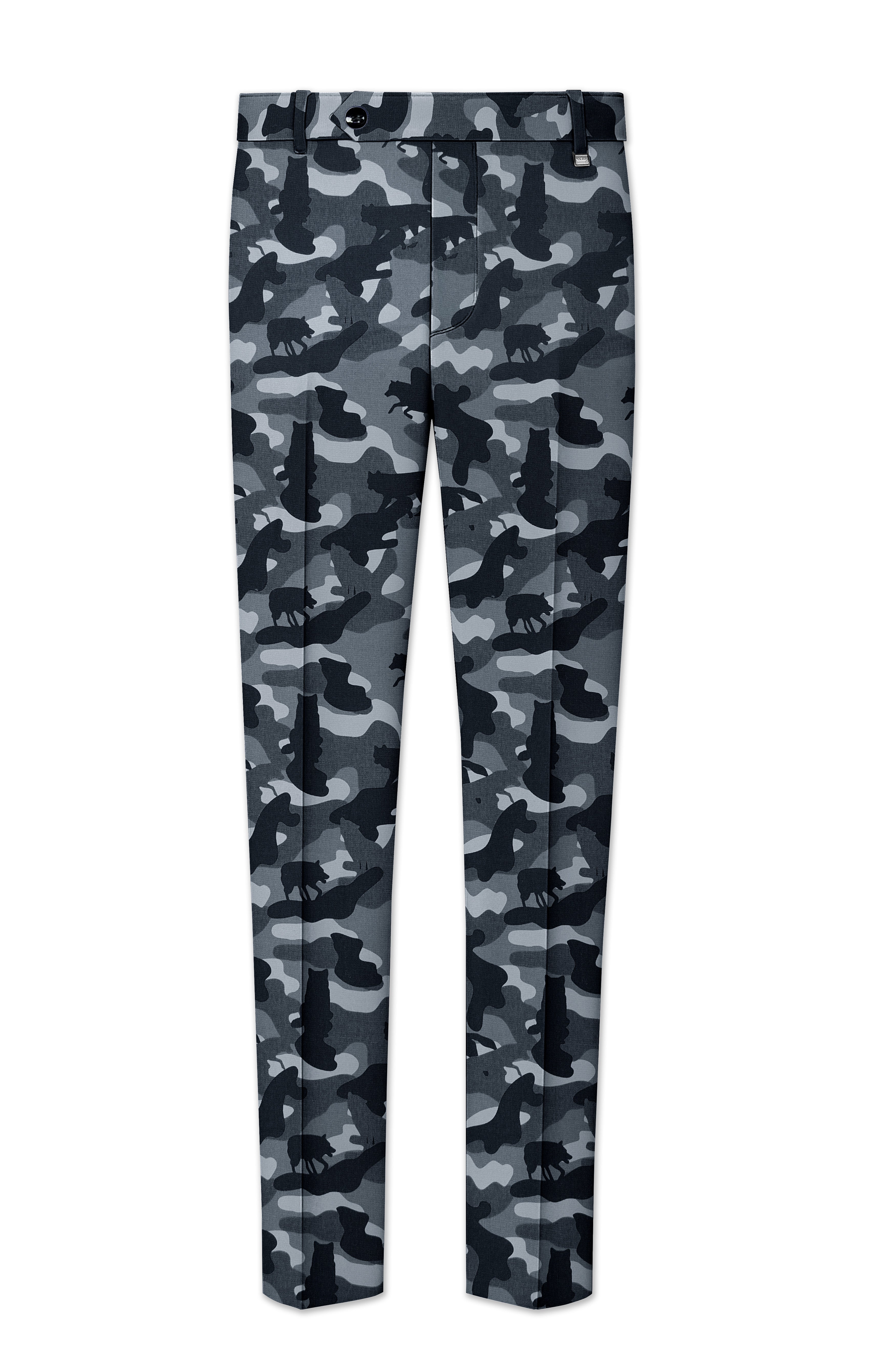Carbon Gray And Cinder Black Camouflage Printed Cotton Stretchable Waistband Pant