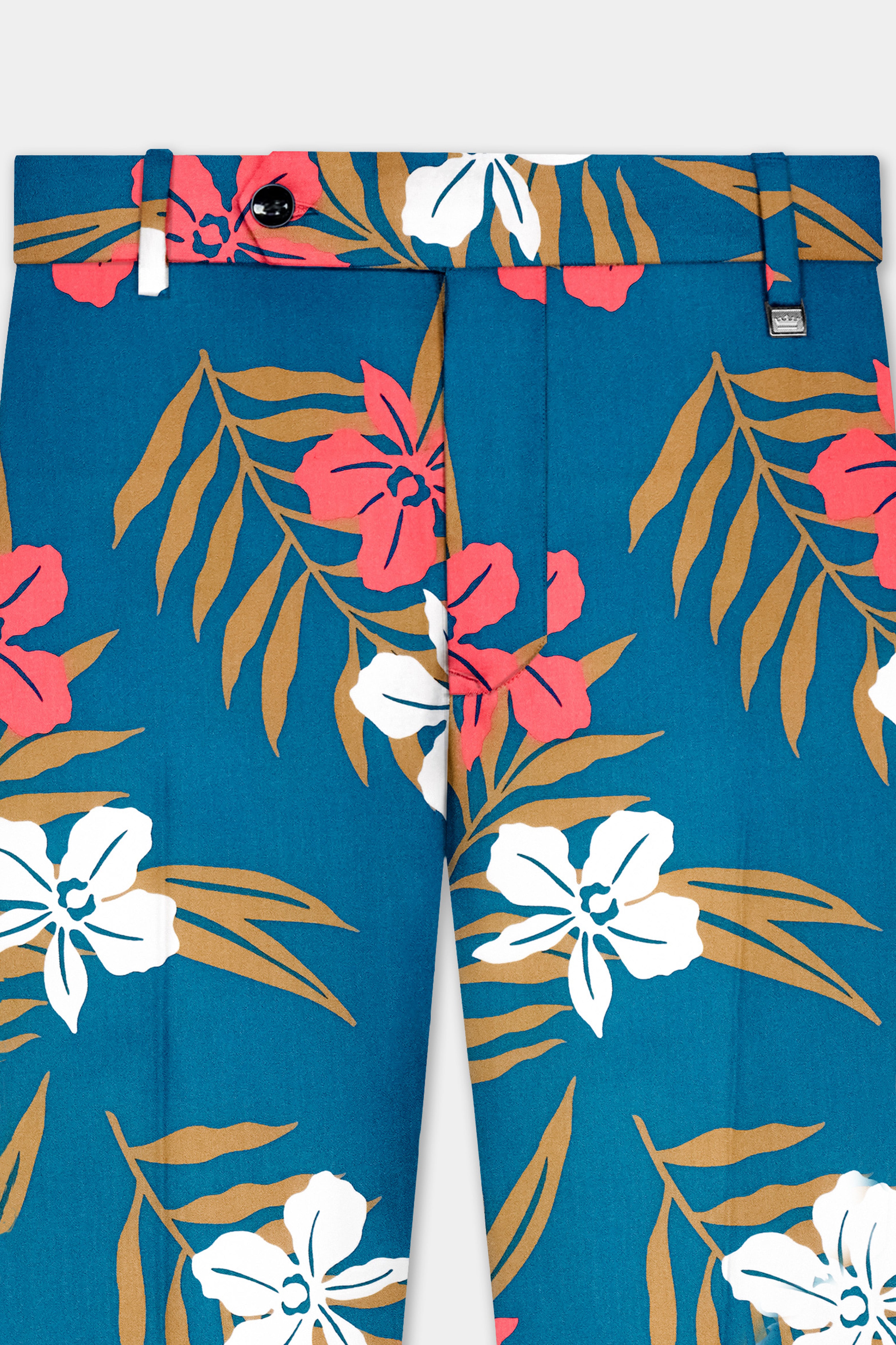 Venice Blue Floral Printed Cotton Stretchable Waistband Pant