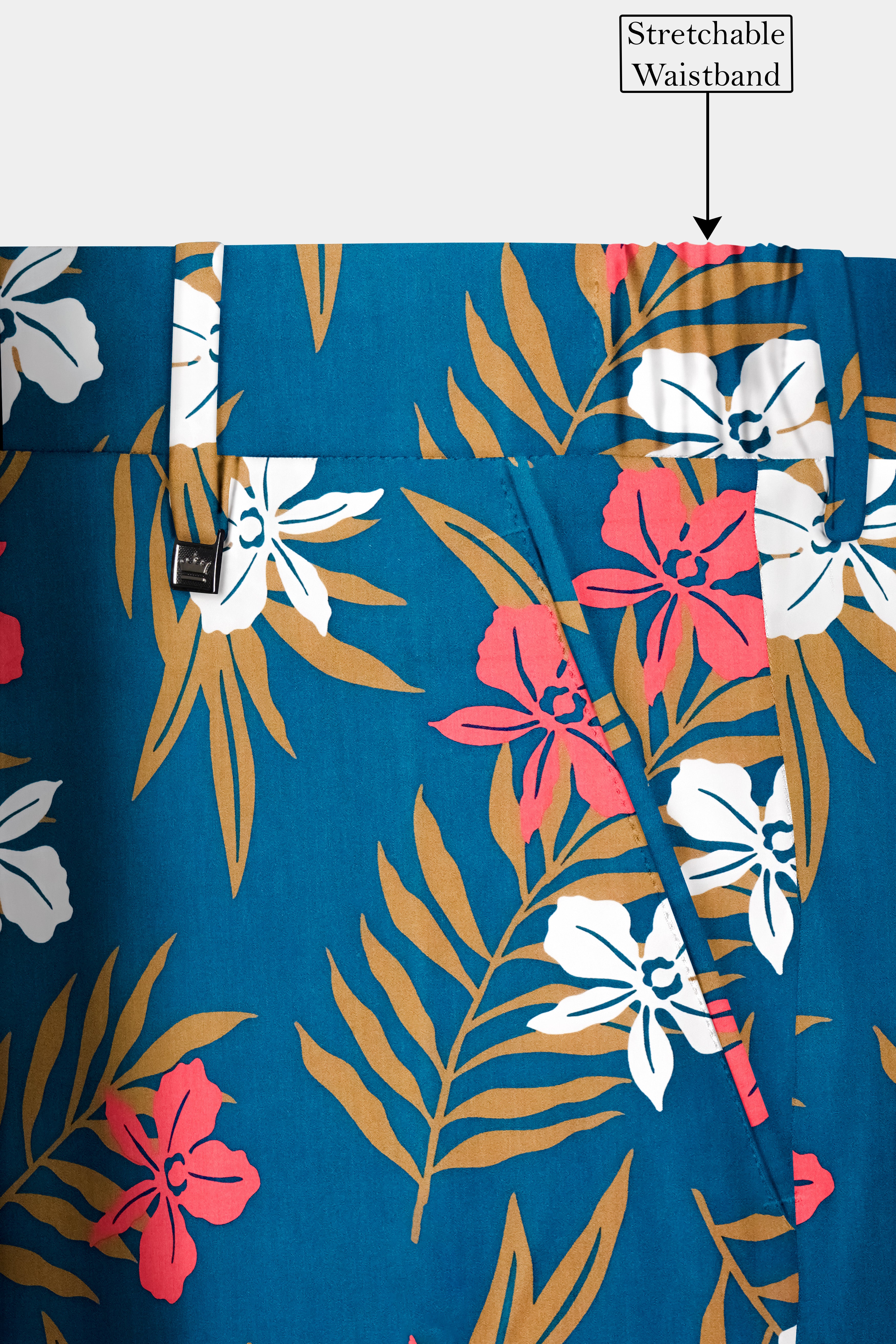 Venice Blue Floral Printed Cotton Stretchable Waistband Pant