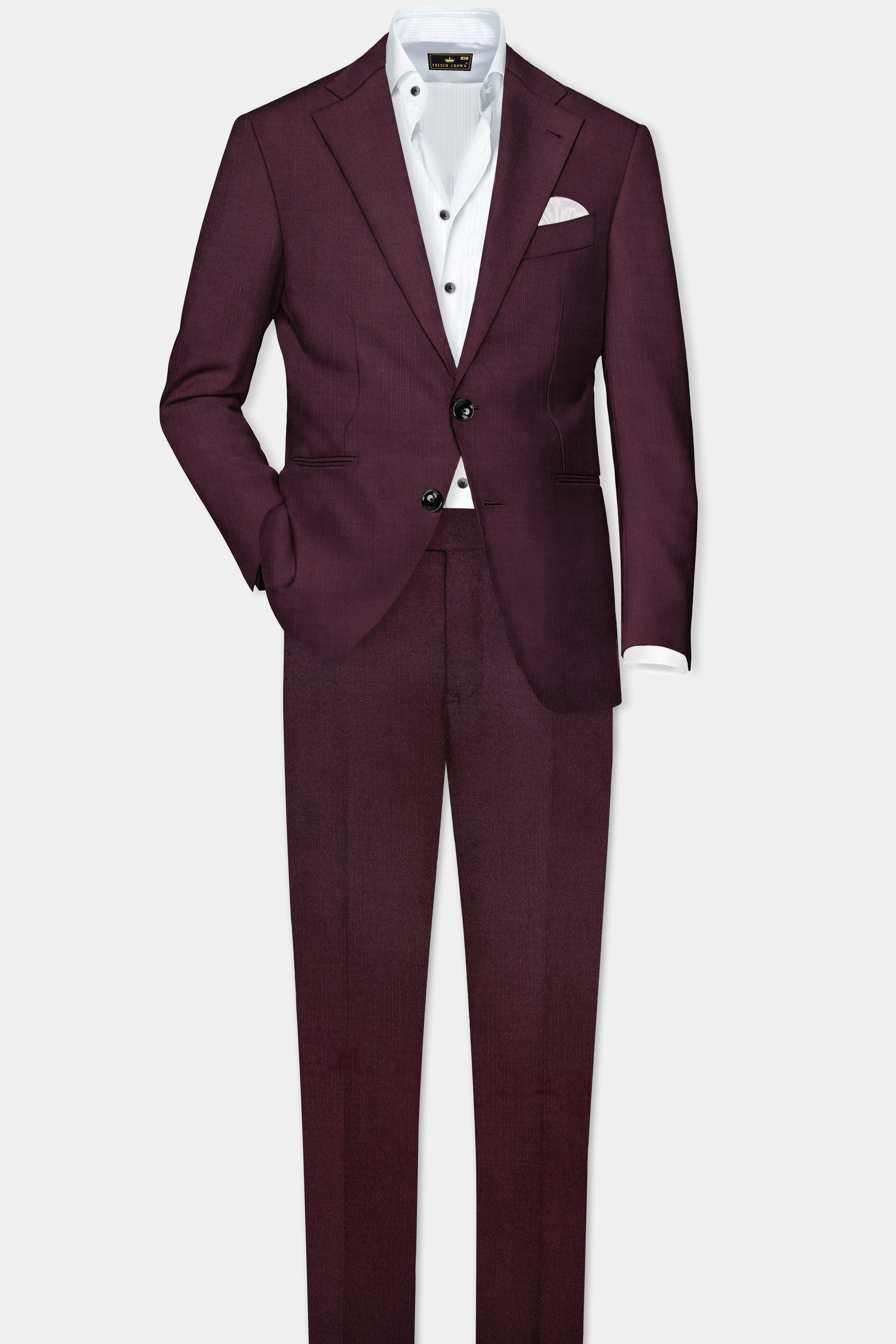 Merlot-Bistre Wine Maroon Solid Wool Rich Stretchable traveler Pant
