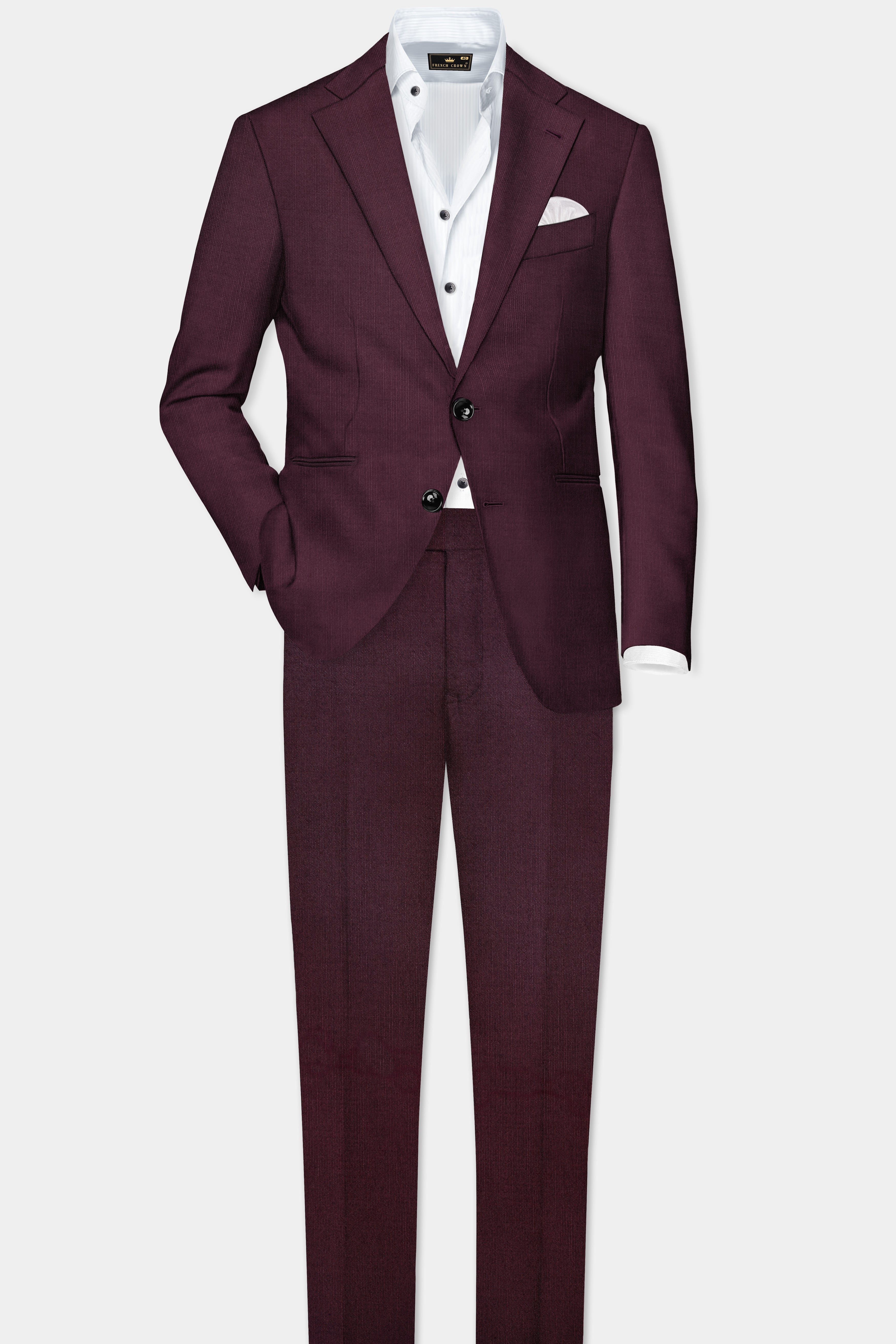 Merlot-Bistre Wine Maroon Solid Wool Rich Slight Stretch Waistband Pant