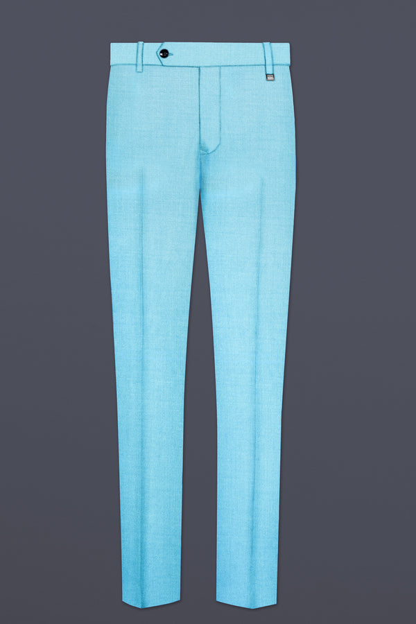 Iceland-Aquamarine Blue Solid Wool Rich Slight Stretch Waistband Pant