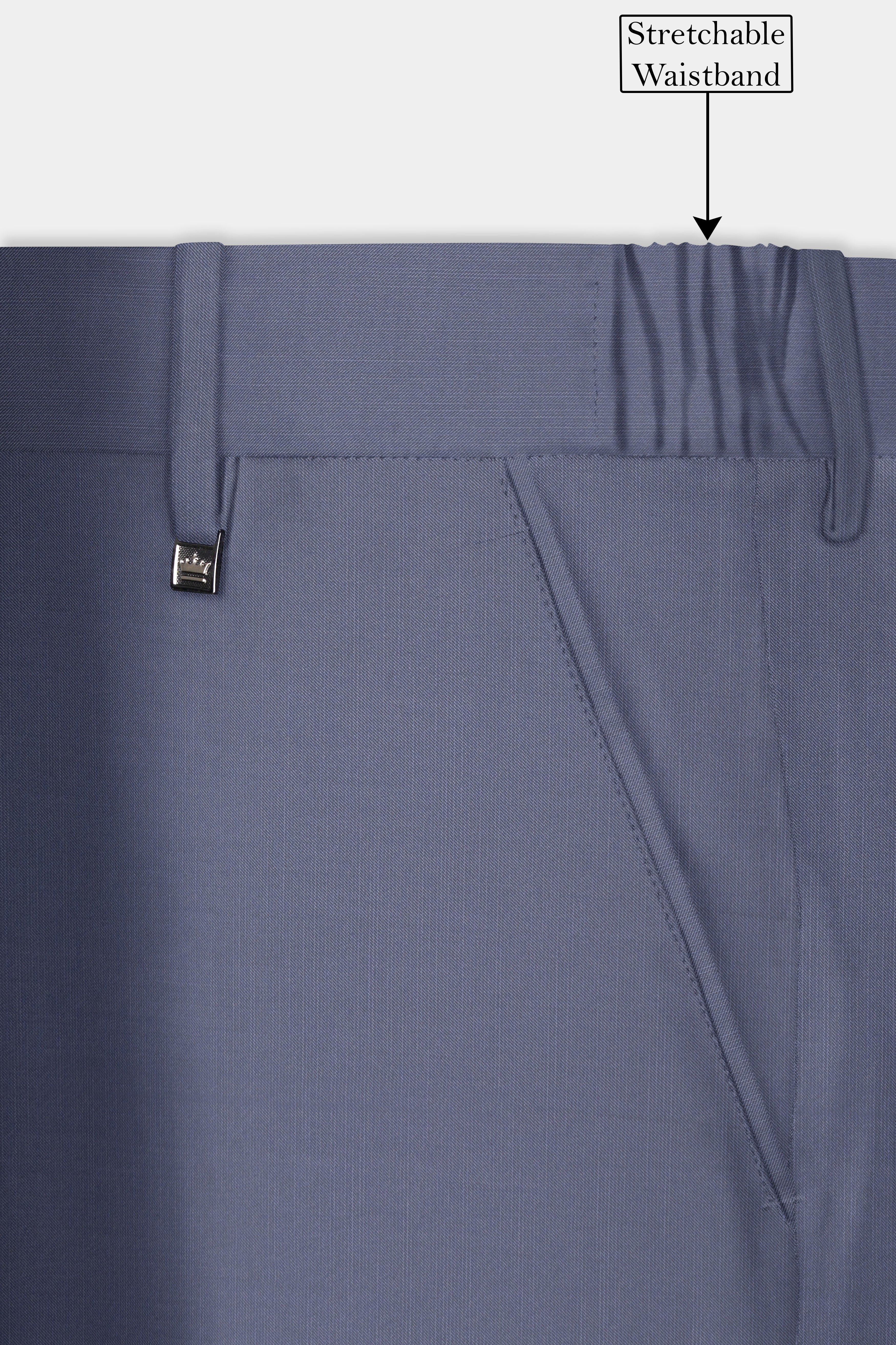 Zenith-Comet Blue Solid Wool Rich Stretchable traveler Pant