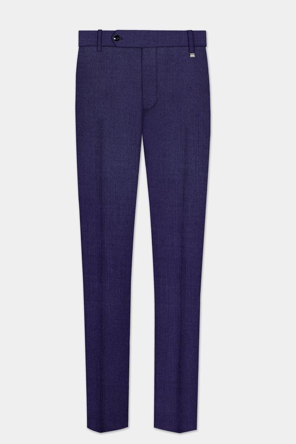 Triton-Martinique Blue Solid Wool Rich Slight Stretch Waistband Pant