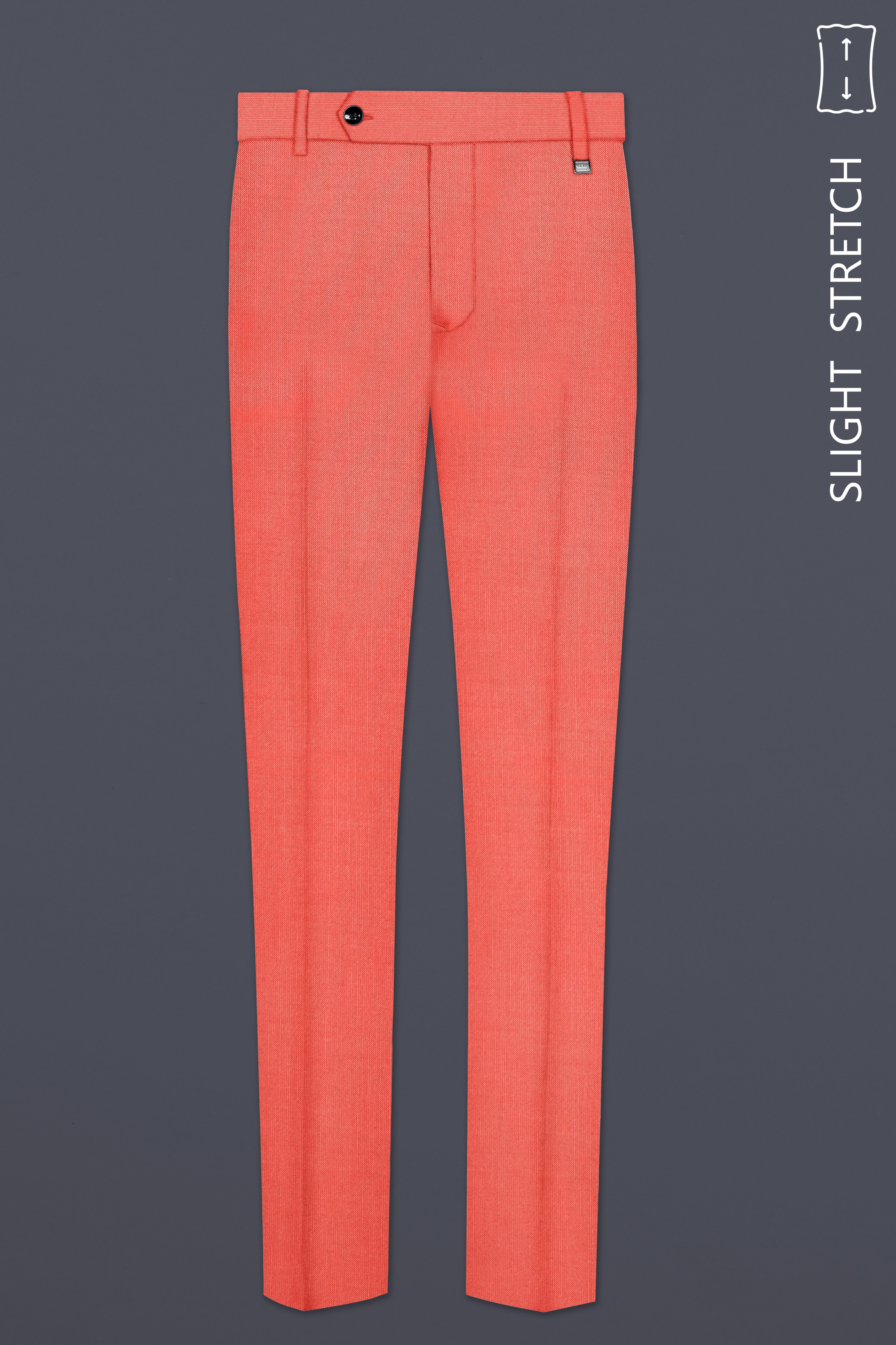 Aurora-Salmon Orange Solid Wool Rich Slight Stretch Waistband Pant