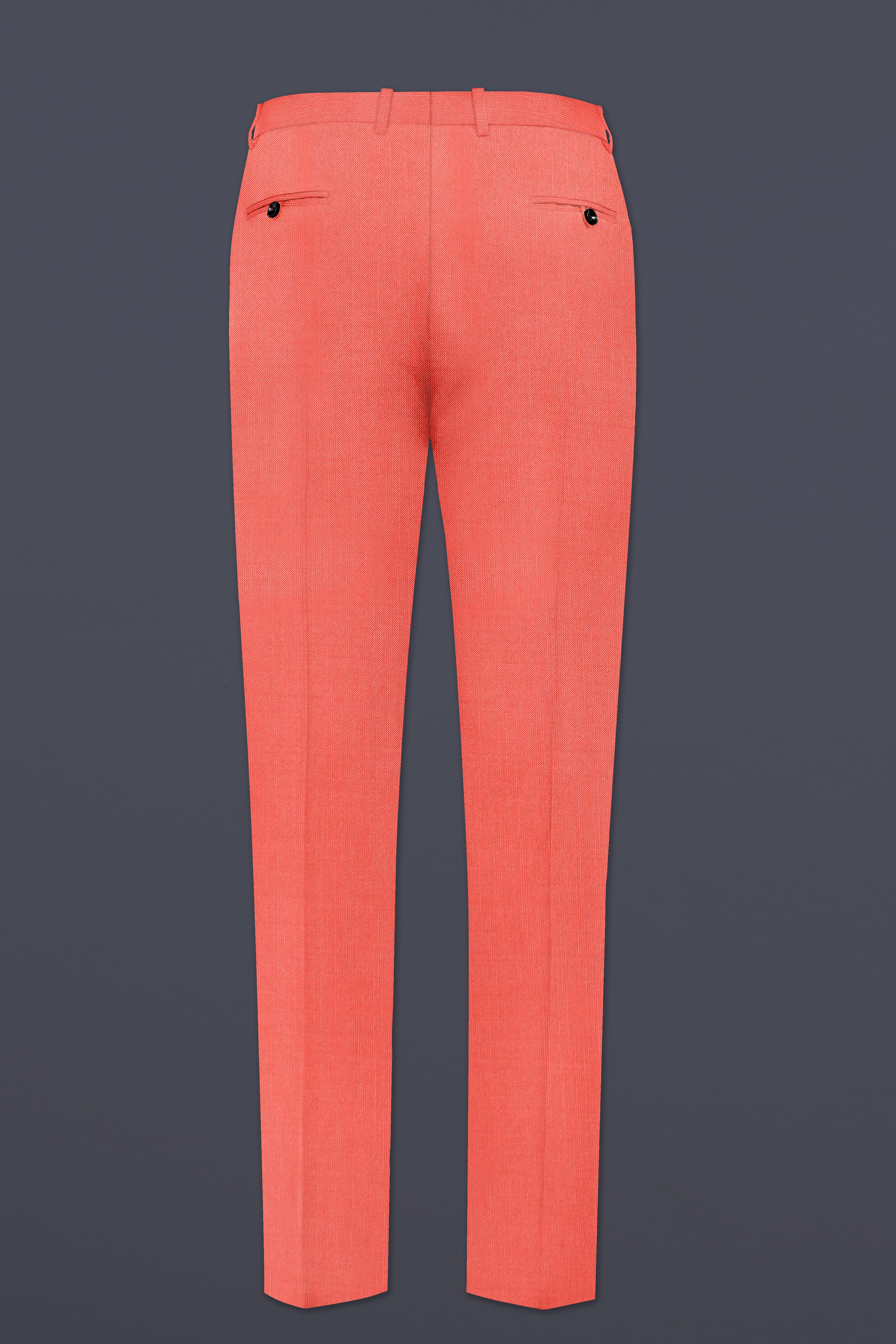 Aurora-Salmon Orange Solid Wool Rich Slight Stretch Waistband Pant